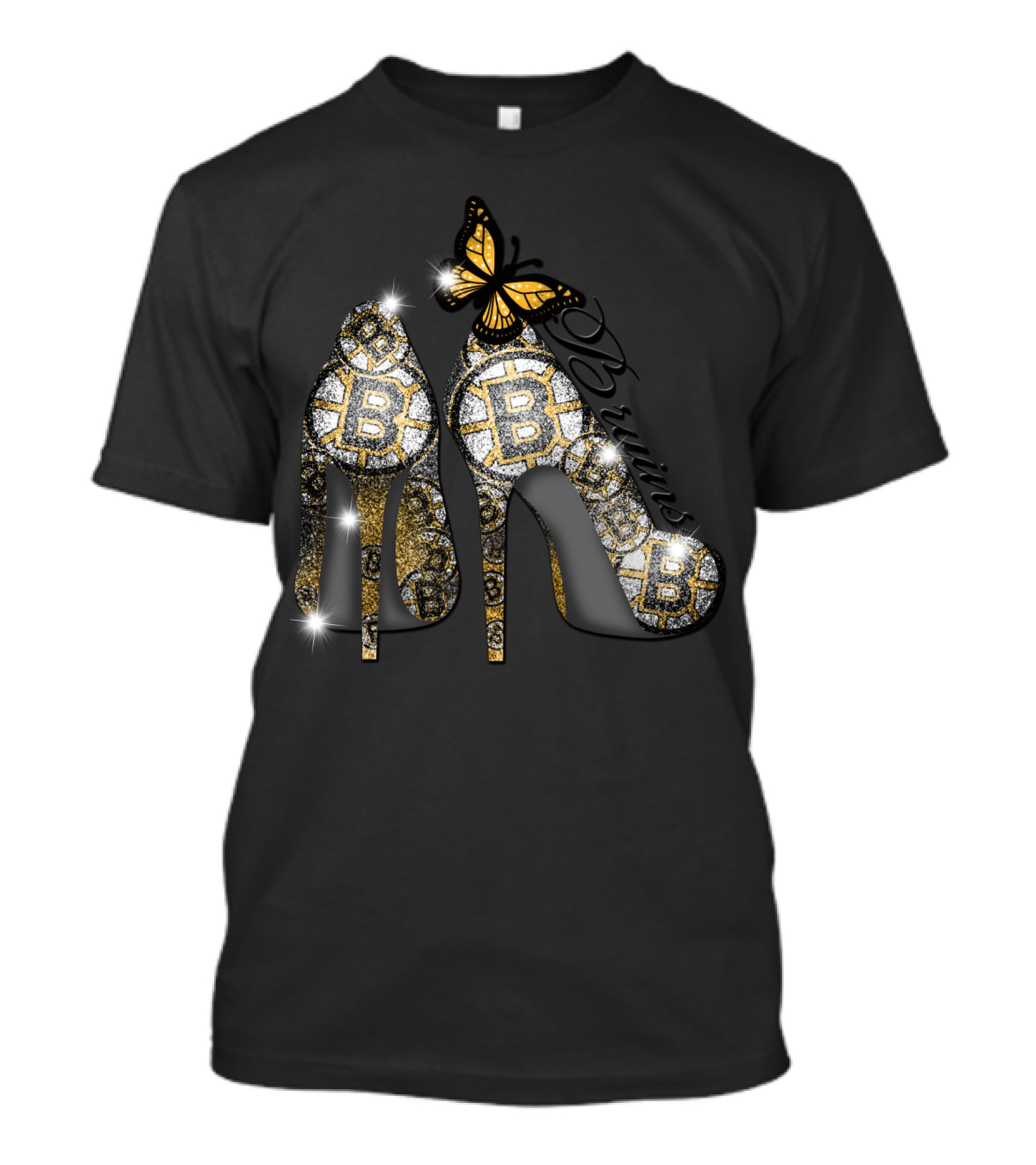 Boston Bruins Glittering Heels With Butterfly Accent T-Shirt