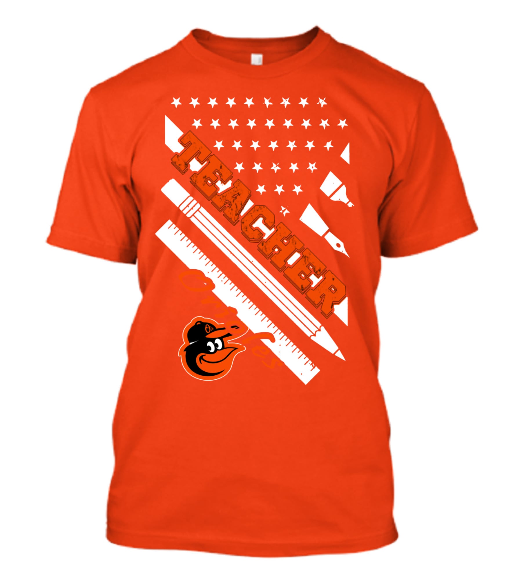 Baltimore Orioles Teacher Stars And Stripes Ruler And Pen T-Shirt