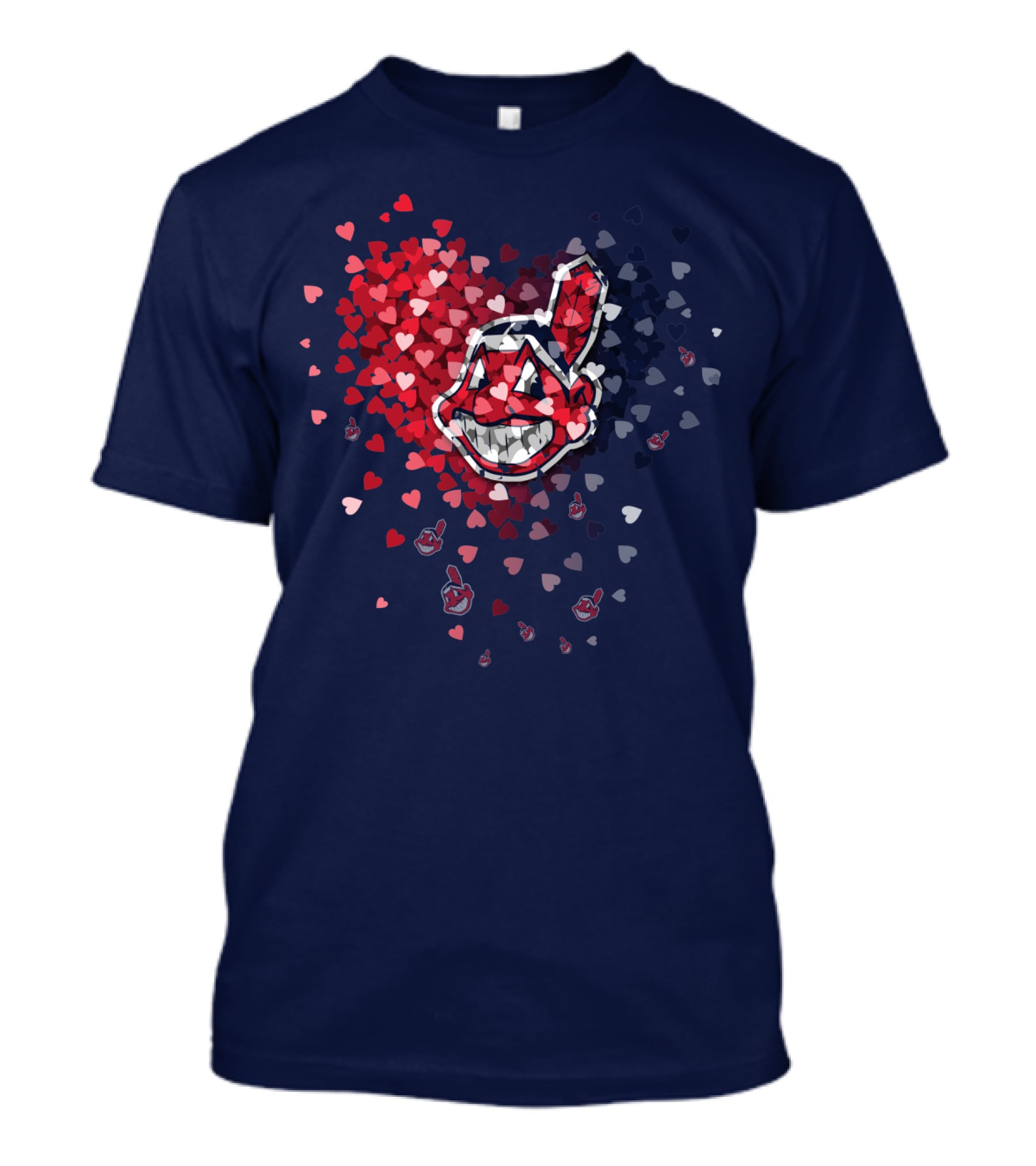 Cleveland Indians Heart Logo With Feathered Chief Wahoo In Blue And Red T-Shirt
