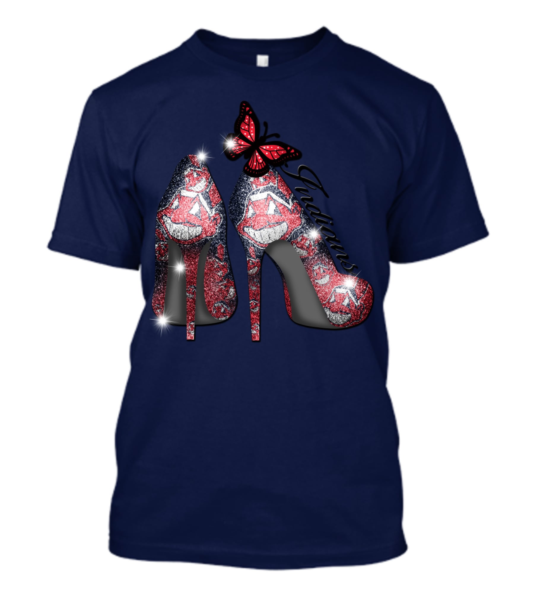 Cleveland Indians Heels With Butterfly And Baseball Motif T-Shirt