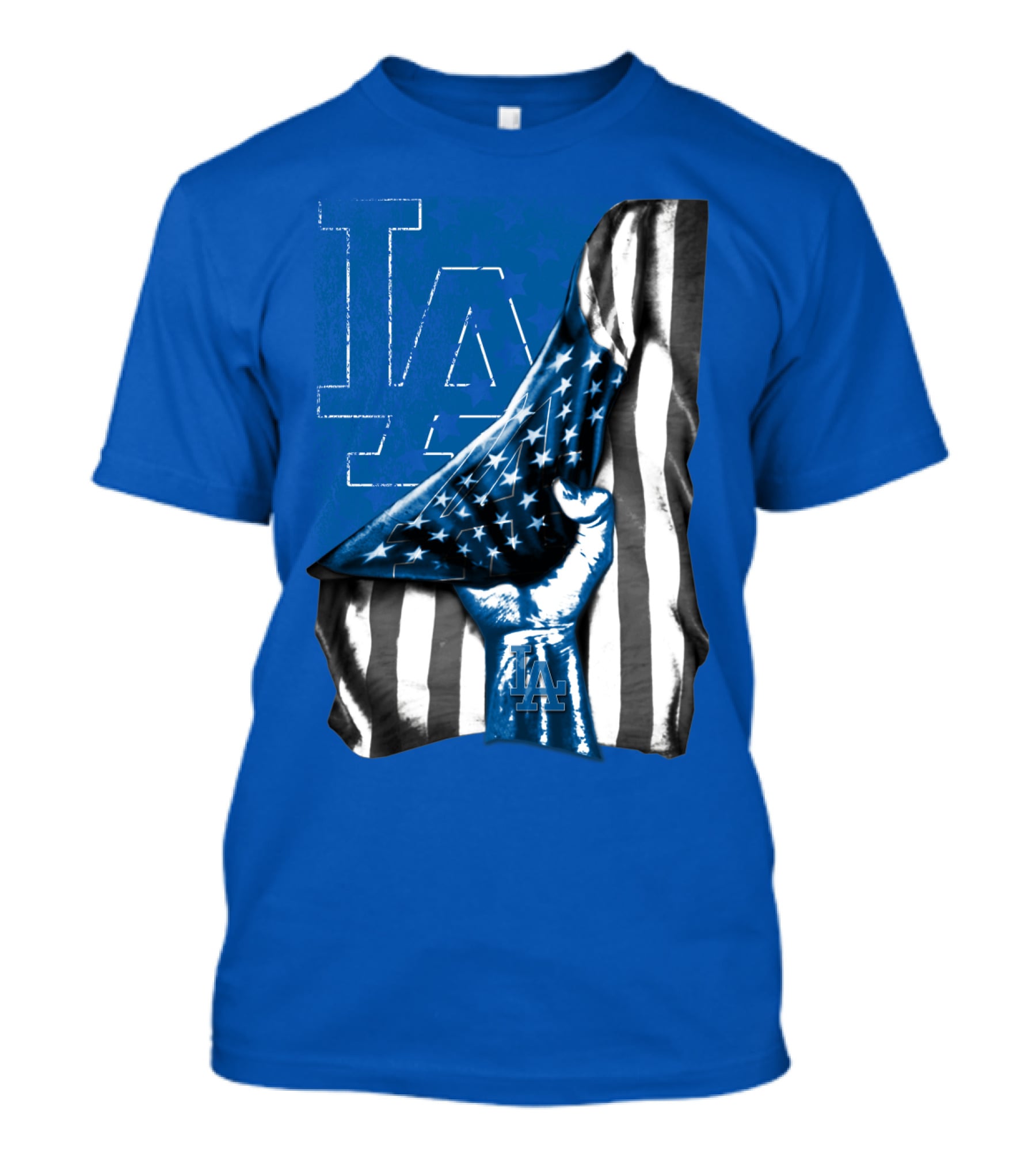 Los Angeles Dodgers La Logo American Flag Fist T-Shirt