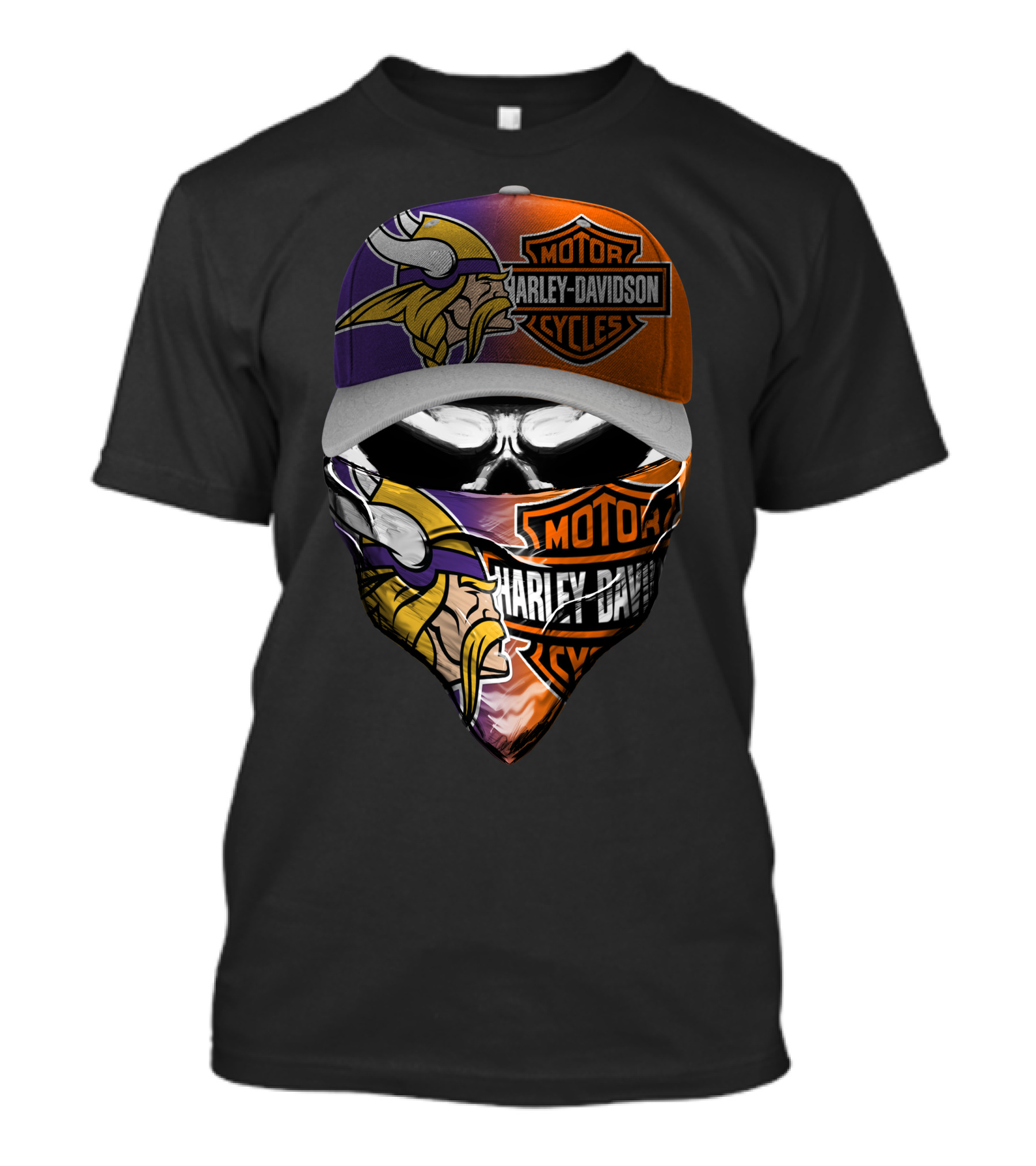 Harley Davidson And Viking Helmet Motif T-Shirt