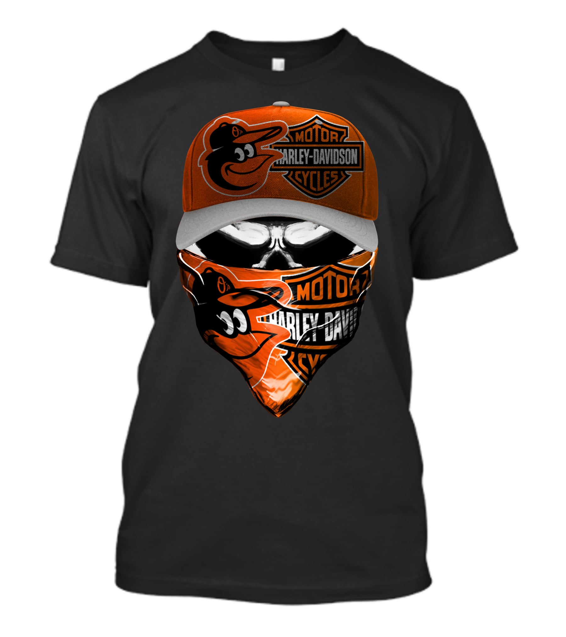 Baltimore Orioles Harley Davidson Hybrid Skulled Style T-Shirt