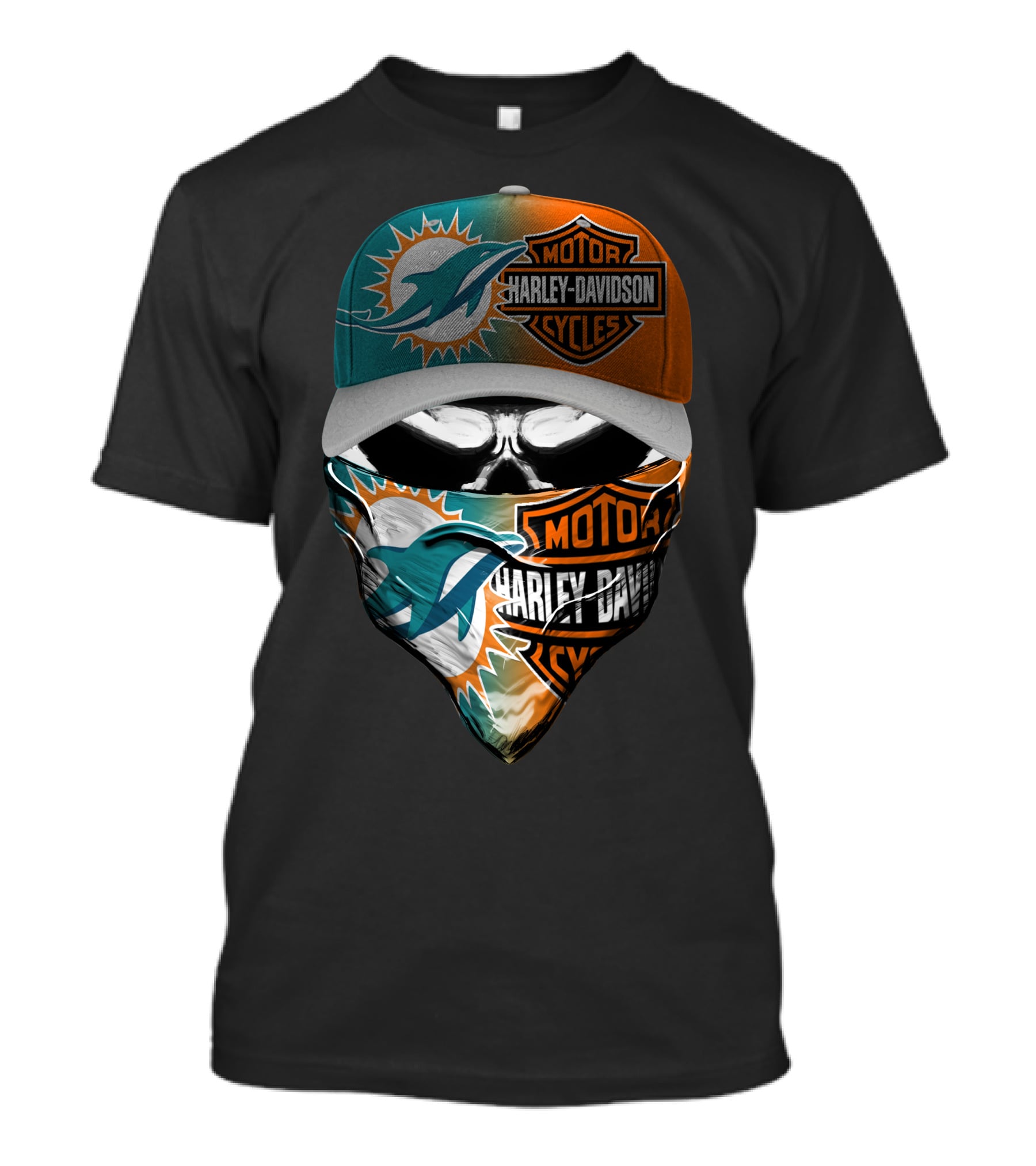 Miami Dolphins Harley Davidson Motorcycles Skull T-Shirt