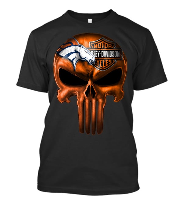 Denver Broncos Harley Davidson Punisher Skull T-Shirt