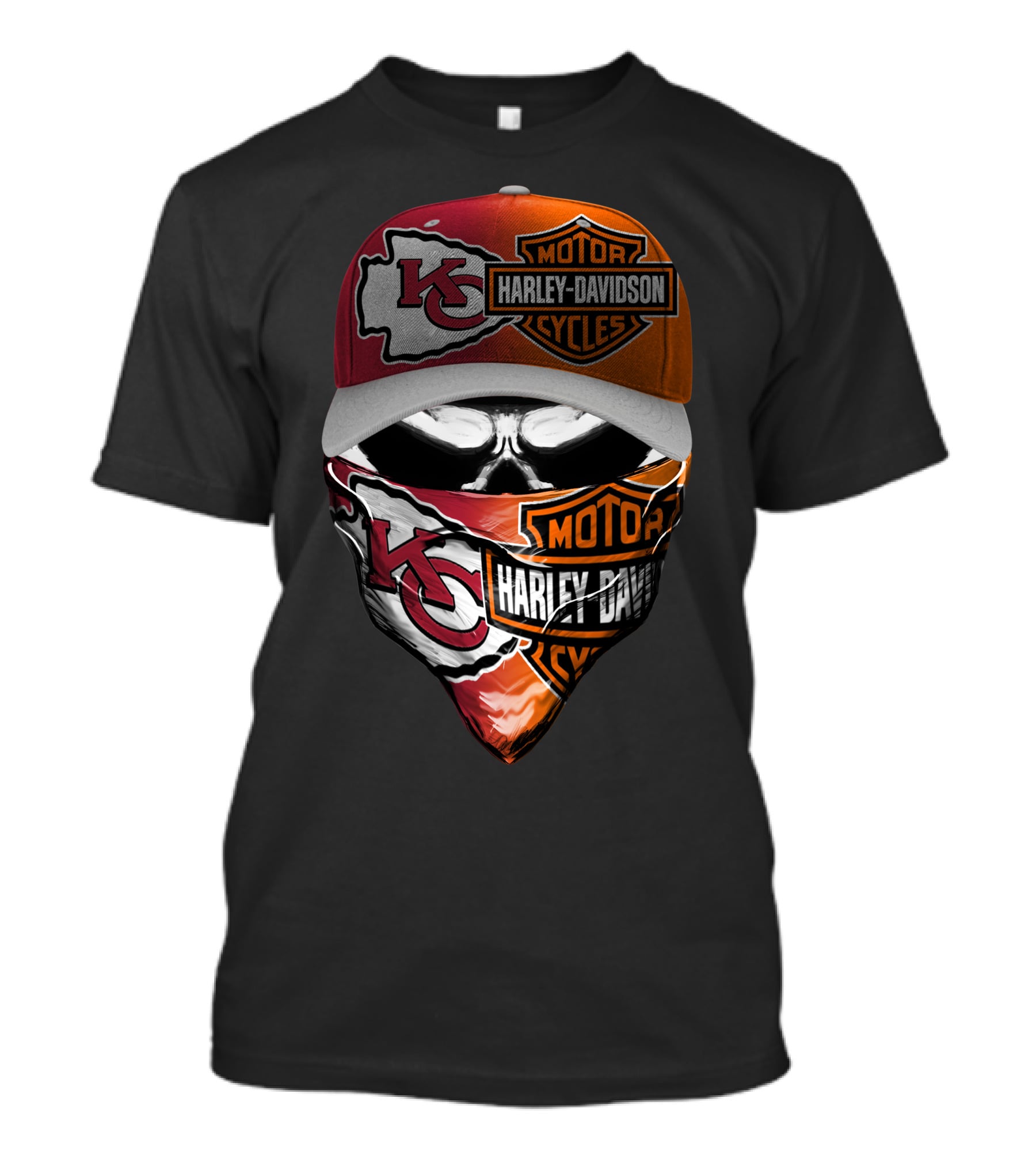 Kansas City Chiefs Harley Davidson Motorcycles Skull Mask And Cap T-Shirt