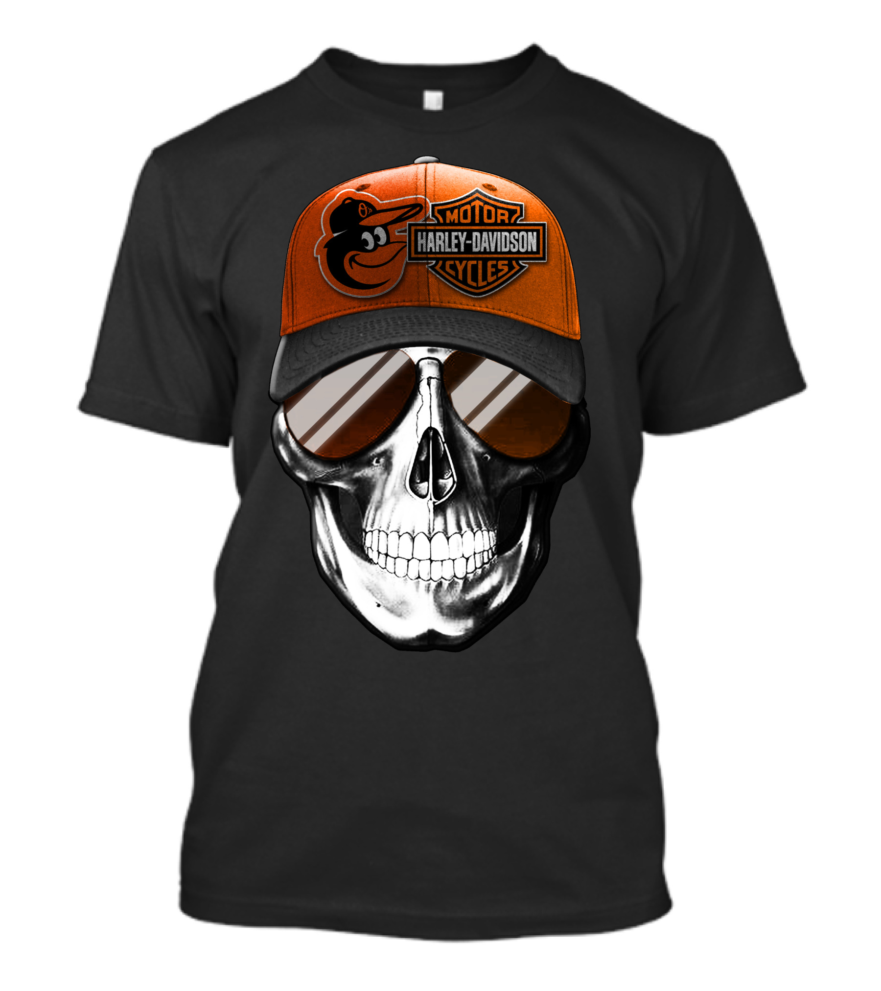 Harley Davidson Motorcycles Orioles Skull Cap T-Shirt