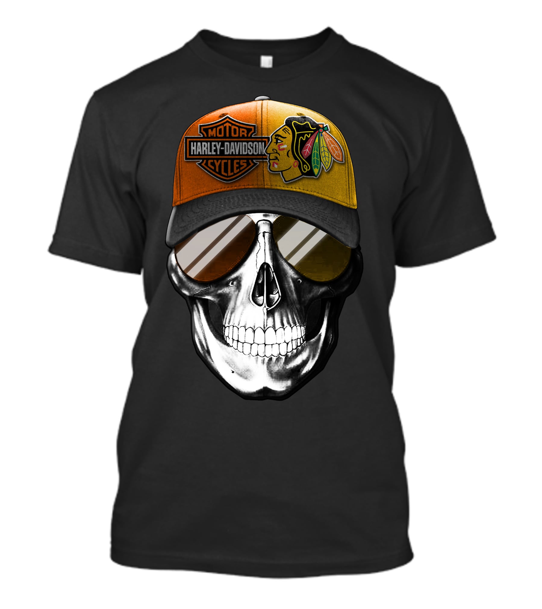 Harley Davidson Chicago Blackhawks Skull Cap T-Shirt