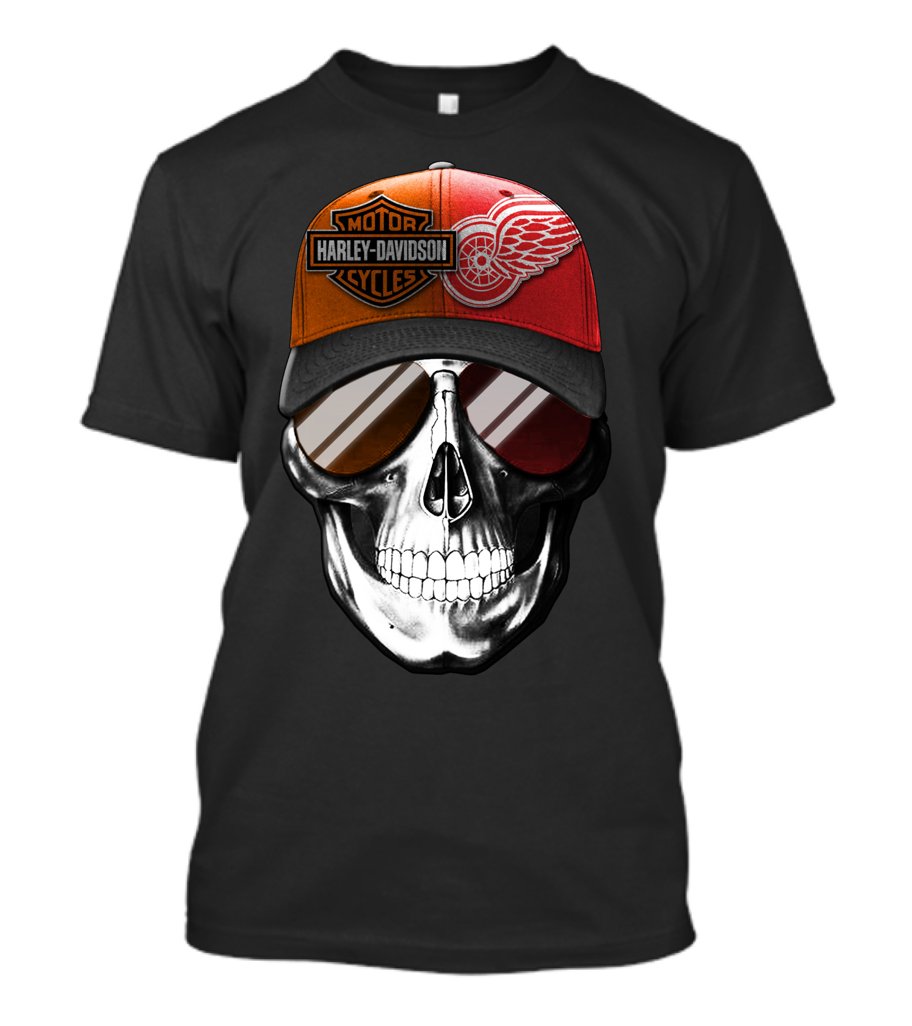 Harley Davidson Motor Cycles Red Wings Skull Cap T-Shirt