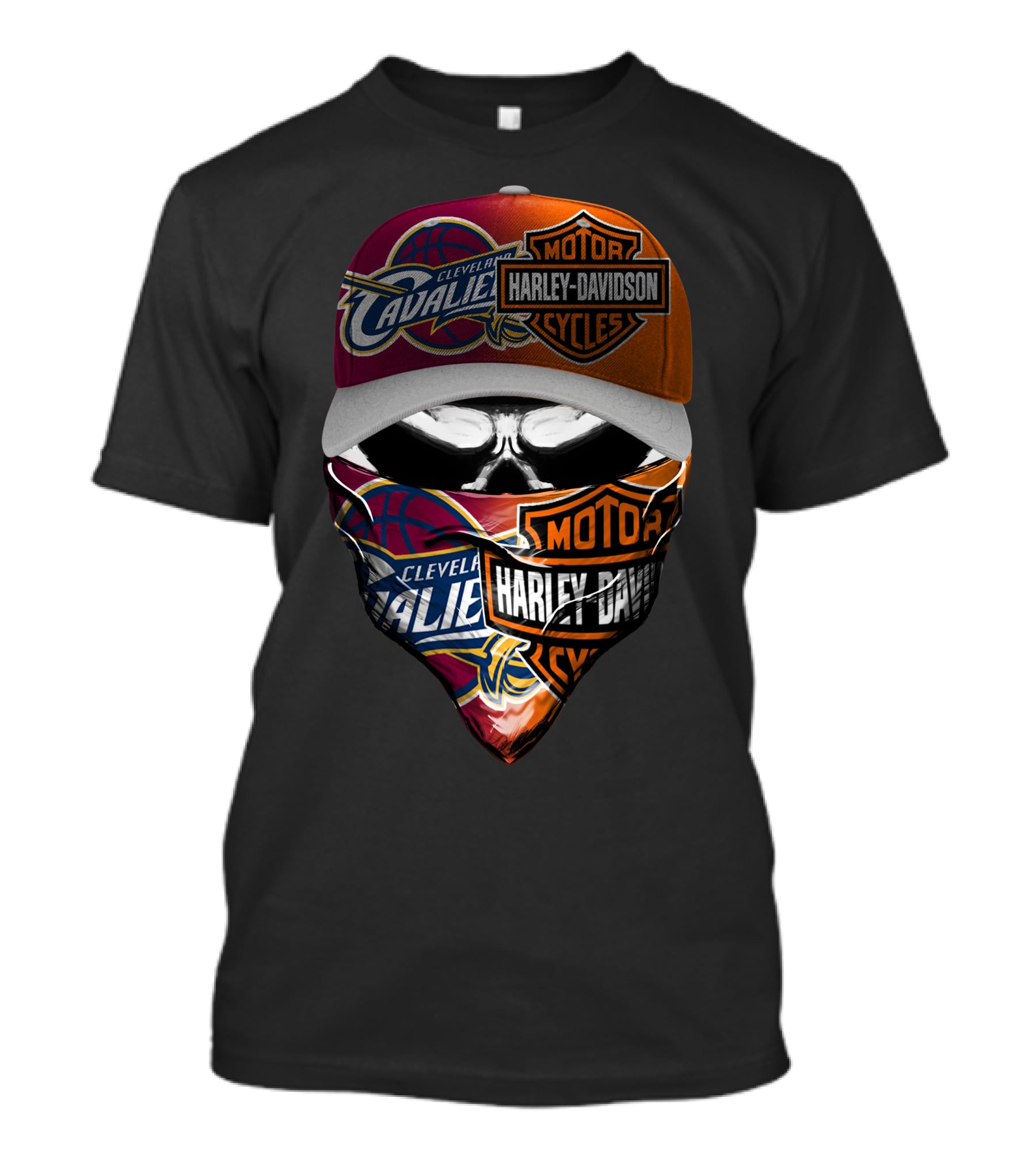 Cleveland Cavaliers Harley Davidson Cyclist Skull Face Mask And Cap T-Shirt