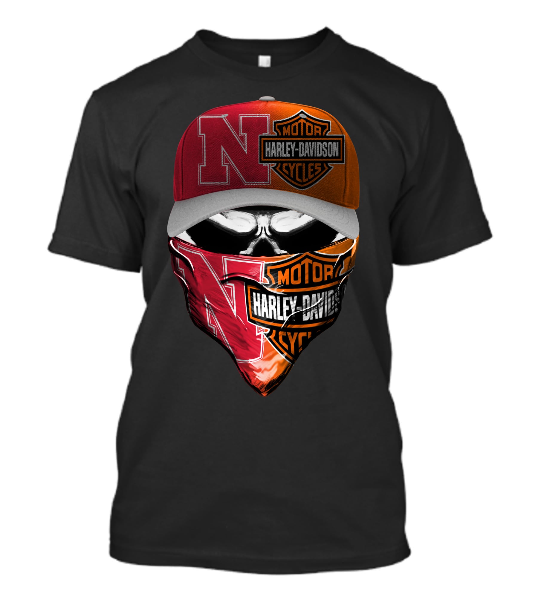 Nebraska Cornhuskers And Harley Davidson Cycles Skull Face Mask Hat Combo T-Shirt