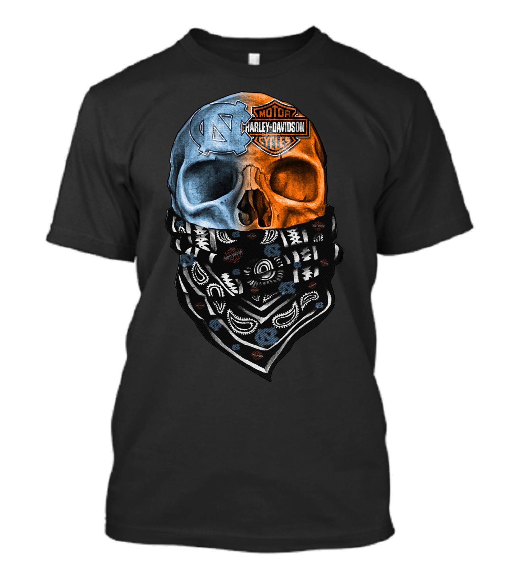 31Ahl North Carolina Tar Heels Harley Davidson Skull Bandana T-Shirt