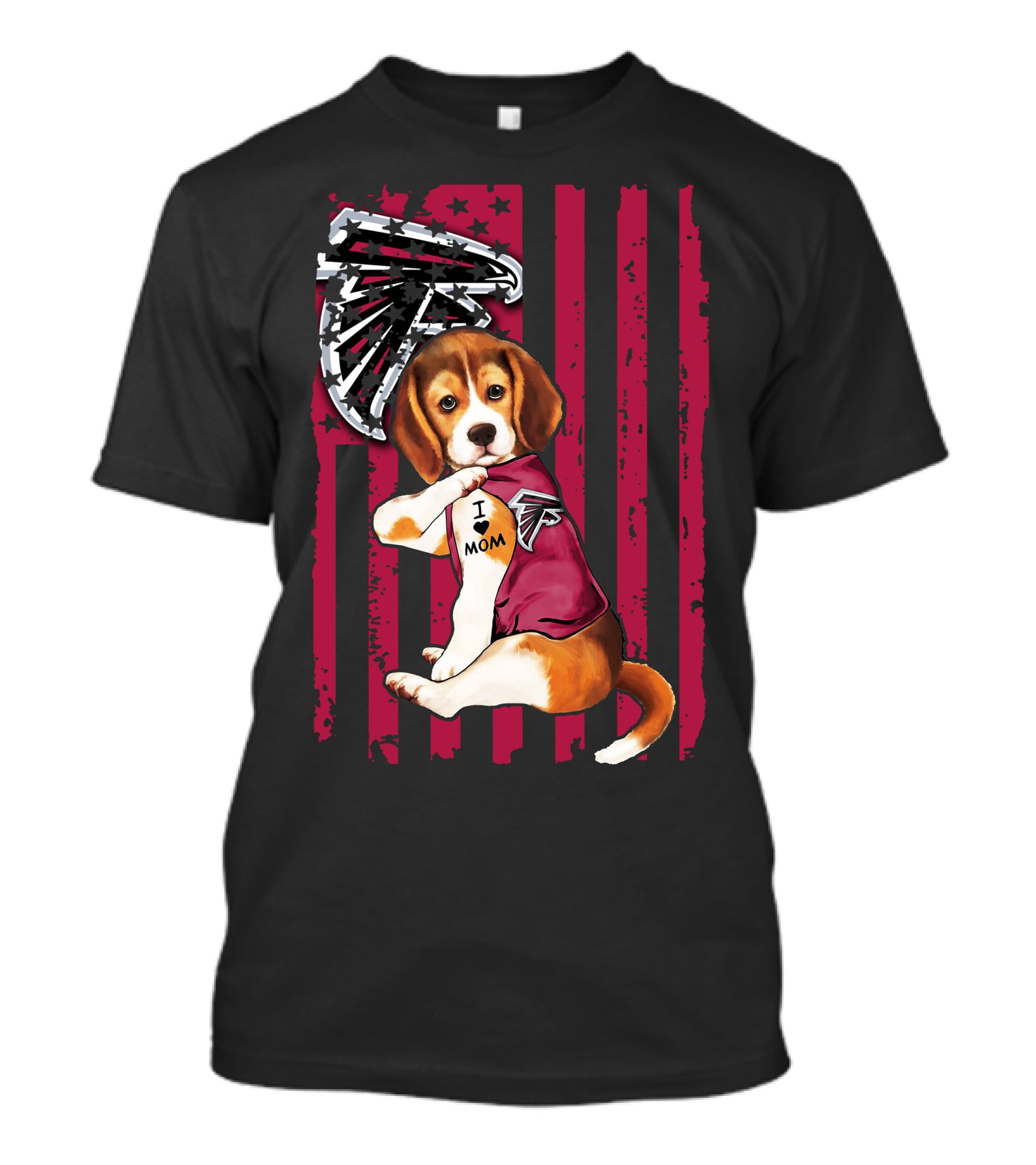 Beagle I Love Mom Atlanta Falcons American Flag T-Shirt