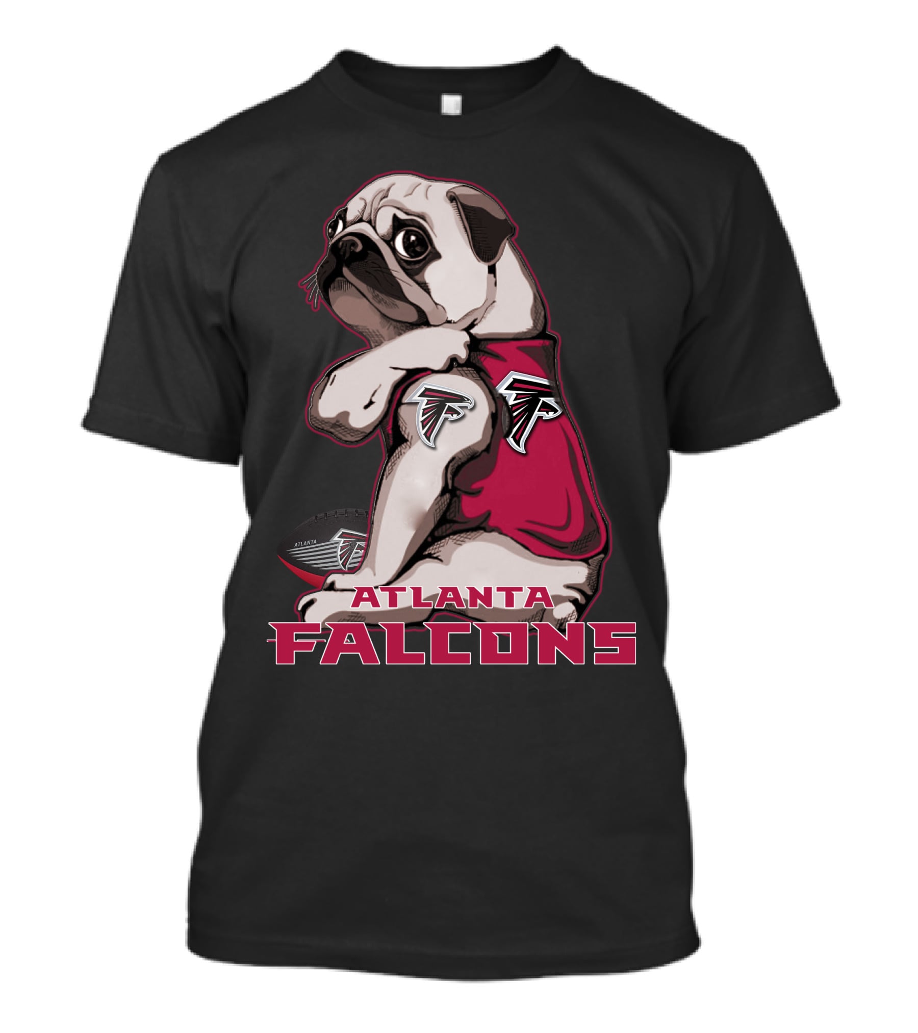 Pug Wearing Atlanta Falcons Gear With Football T-Shirt