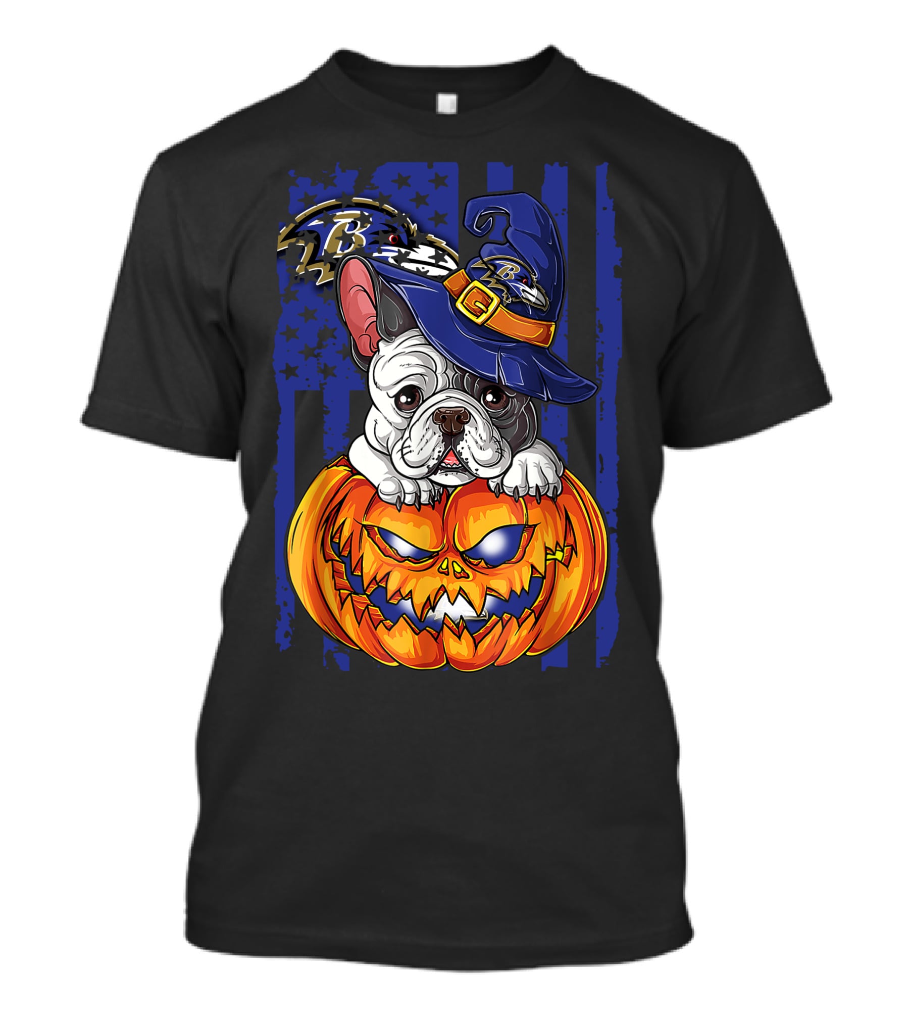 Bulldog Halloween Pumpkin Baltimore Ravens Wizard Hat T-Shirt