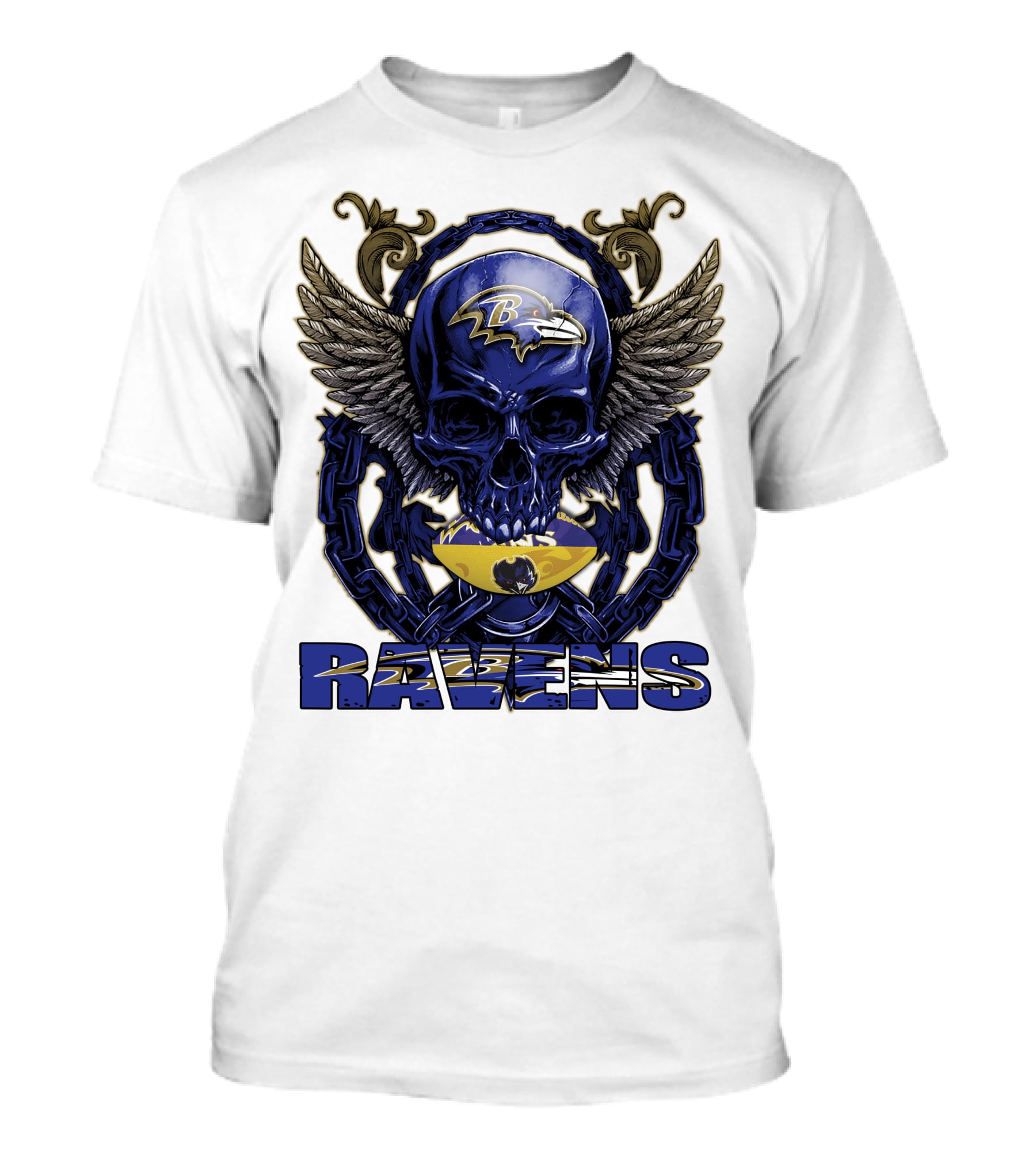 Baltimore Ravens Skullfb Winged Skull Chain T-Shirt