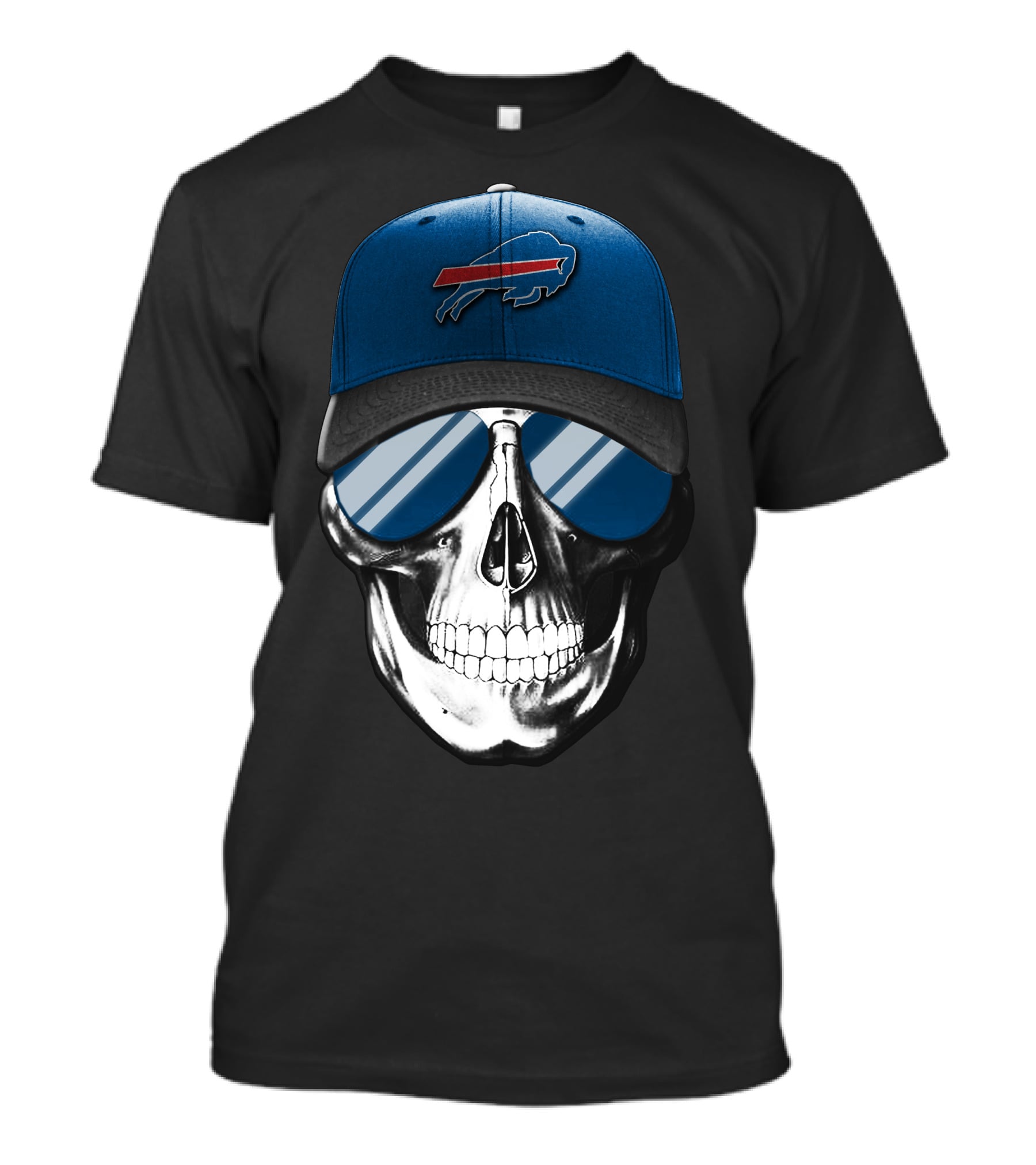 Buffalo Bills Skull With Blue Cap And Sunglasses Iconic T-Shirt
