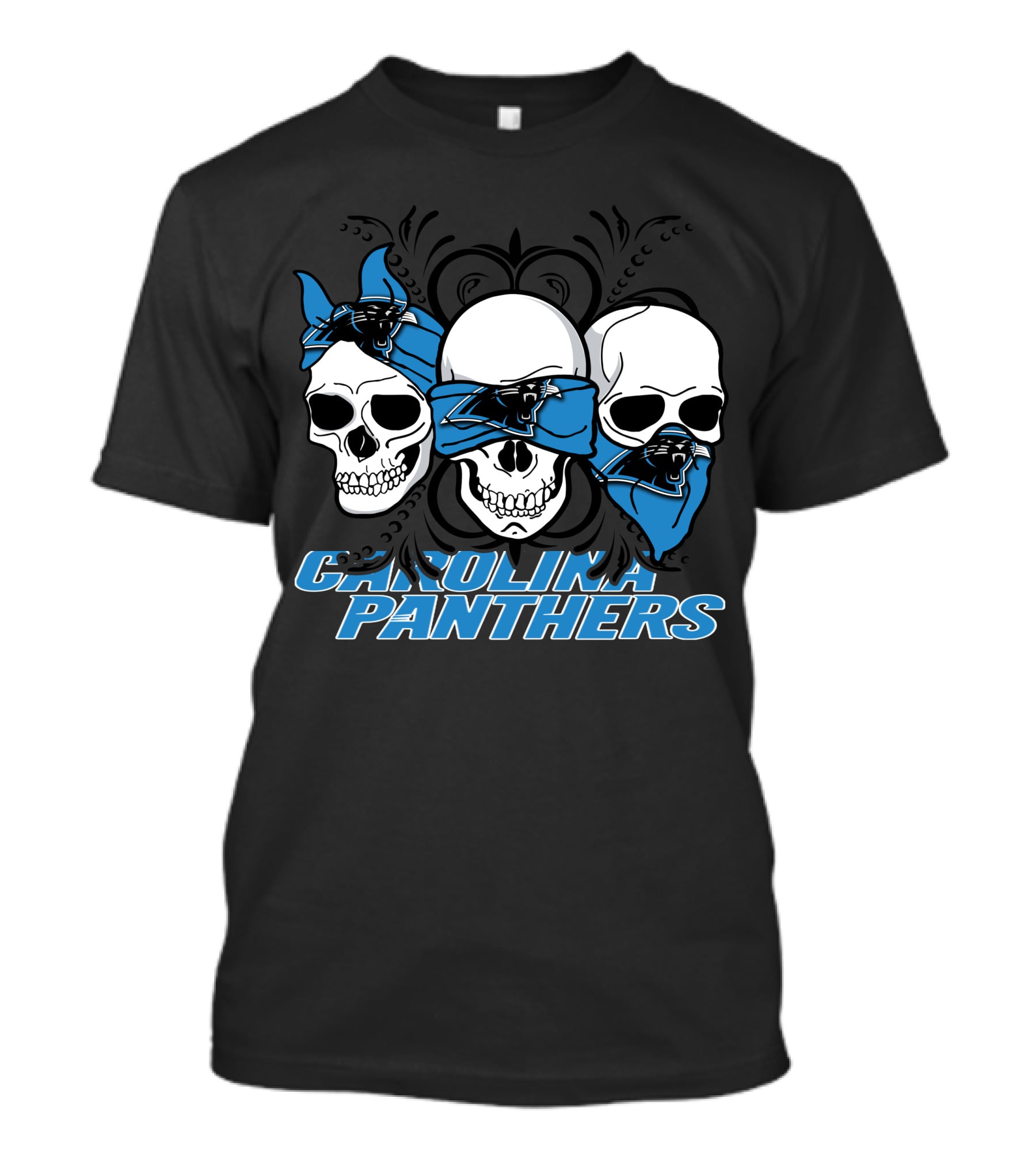 CAROLINA PANTHERS 3 Skull Bandana T-Shirt