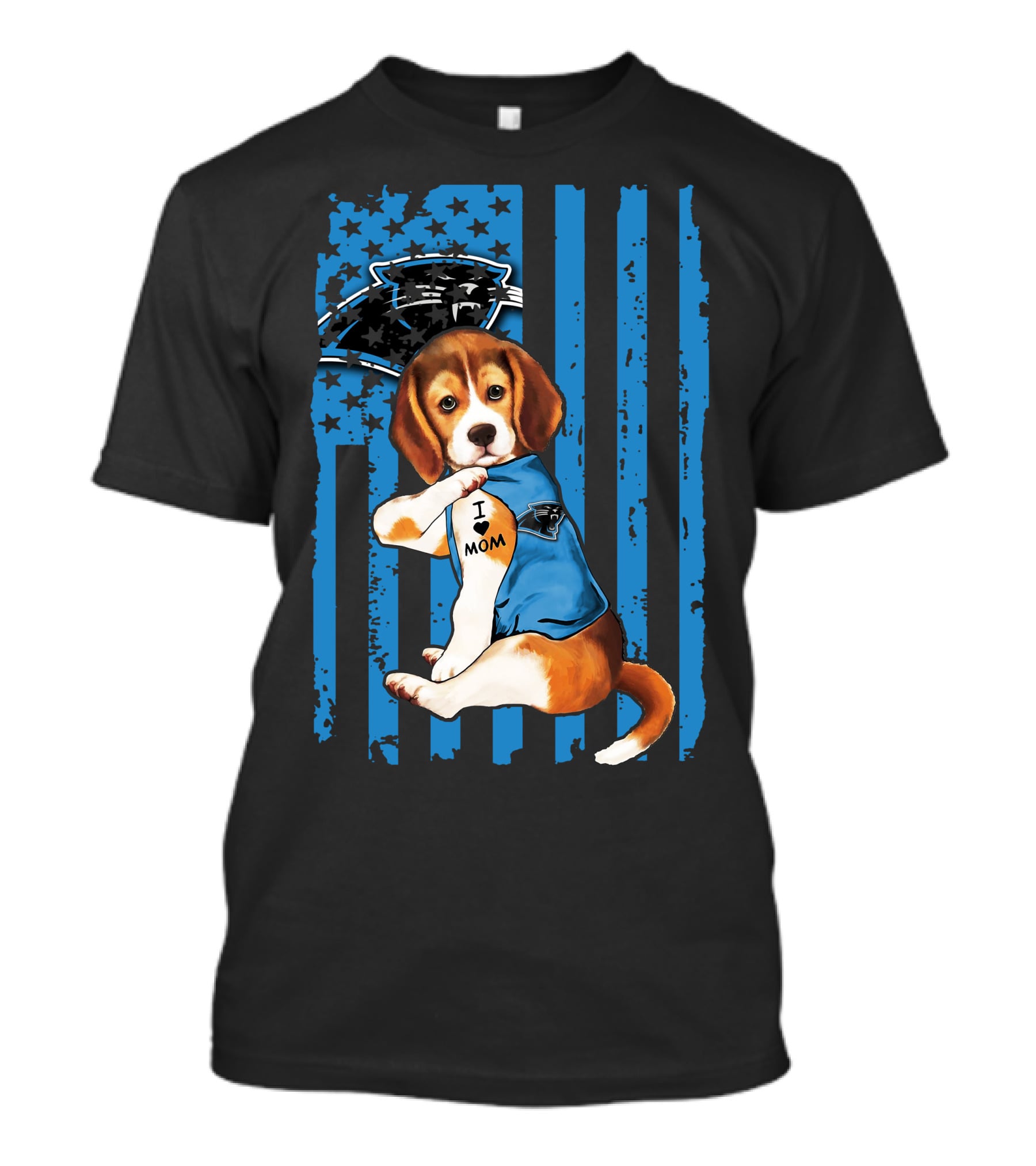 Beagle Carolina Panthers I Love Mom Tattoo American Flag T-Shirt