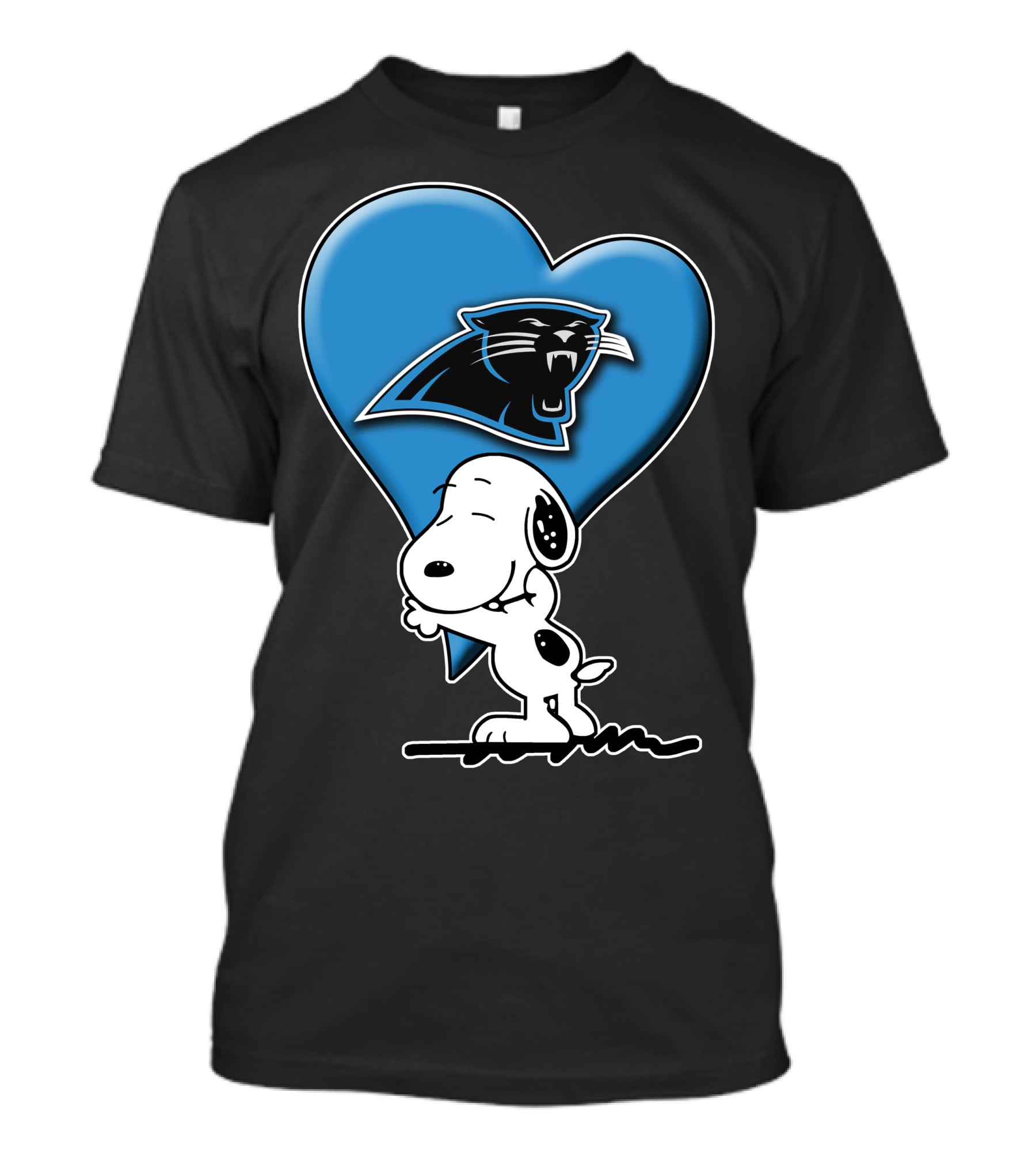 Snp V1 Carolina Panthers Love Snoopy Hugging Blue Heart T-Shirt