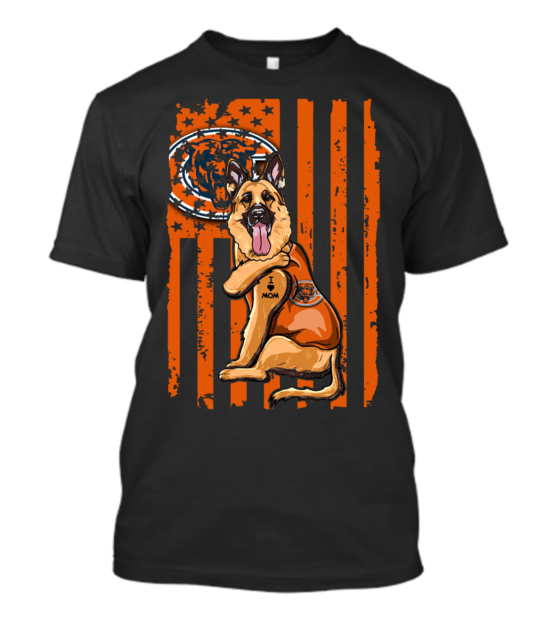 German Shepherd I Mom Chicago Bears Fan American Flag T-Shirt