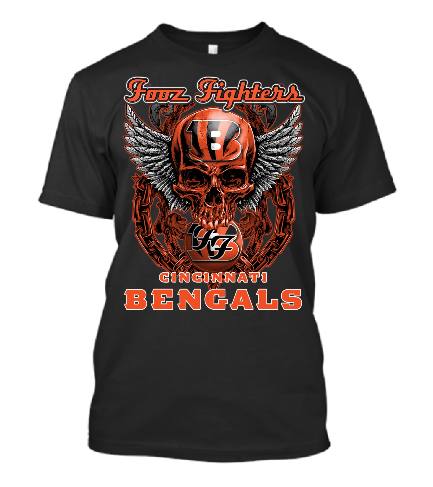 Fooz Fighters Ff CINCINNATI BENGALS Skull Wings Helmet T-Shirt