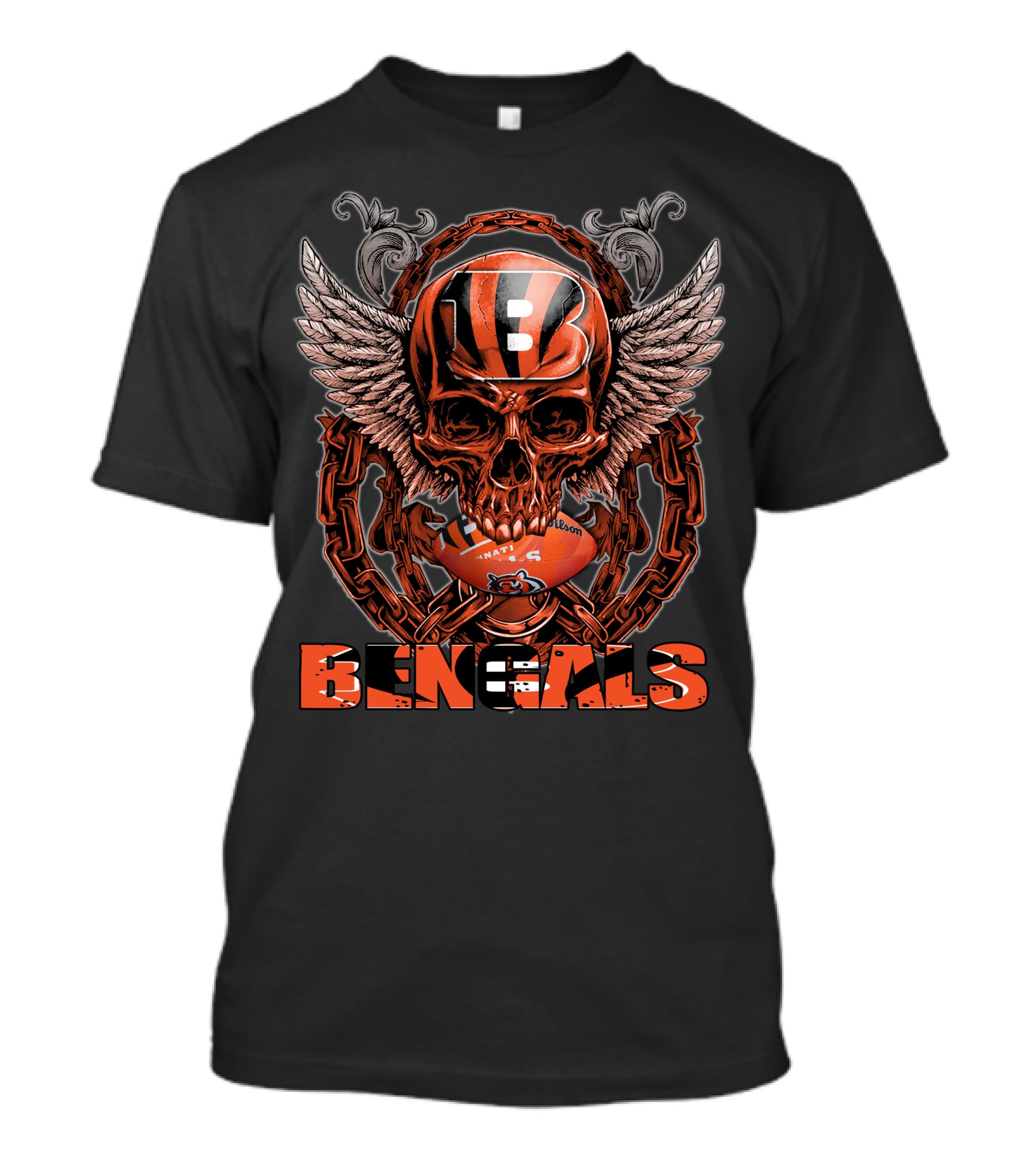Skullfb Cincinnati Bengals Winged Skull Football Chains T-Shirt