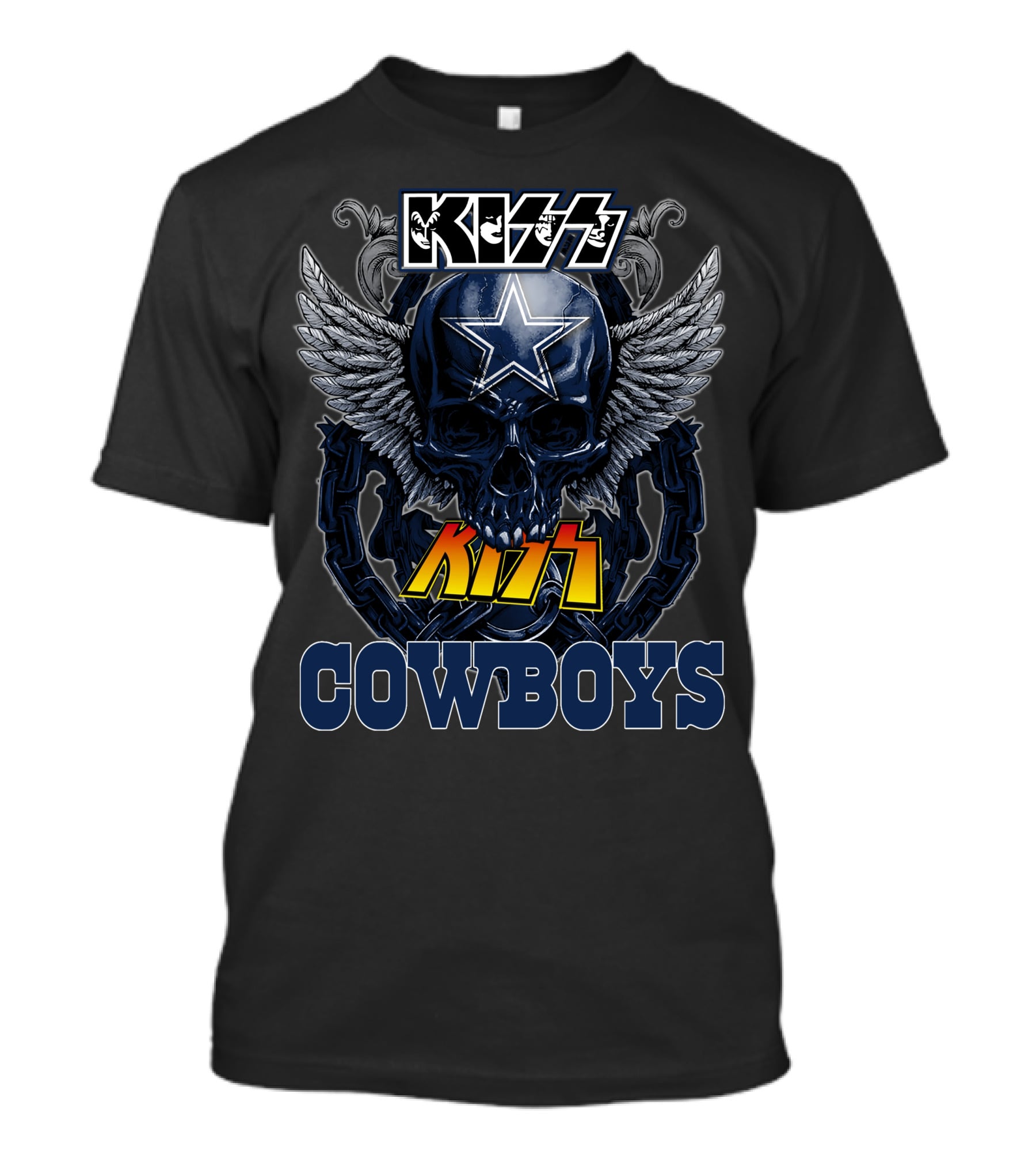 Kiss Cowboys Dallas Star Skull Wings Chain T-Shirt