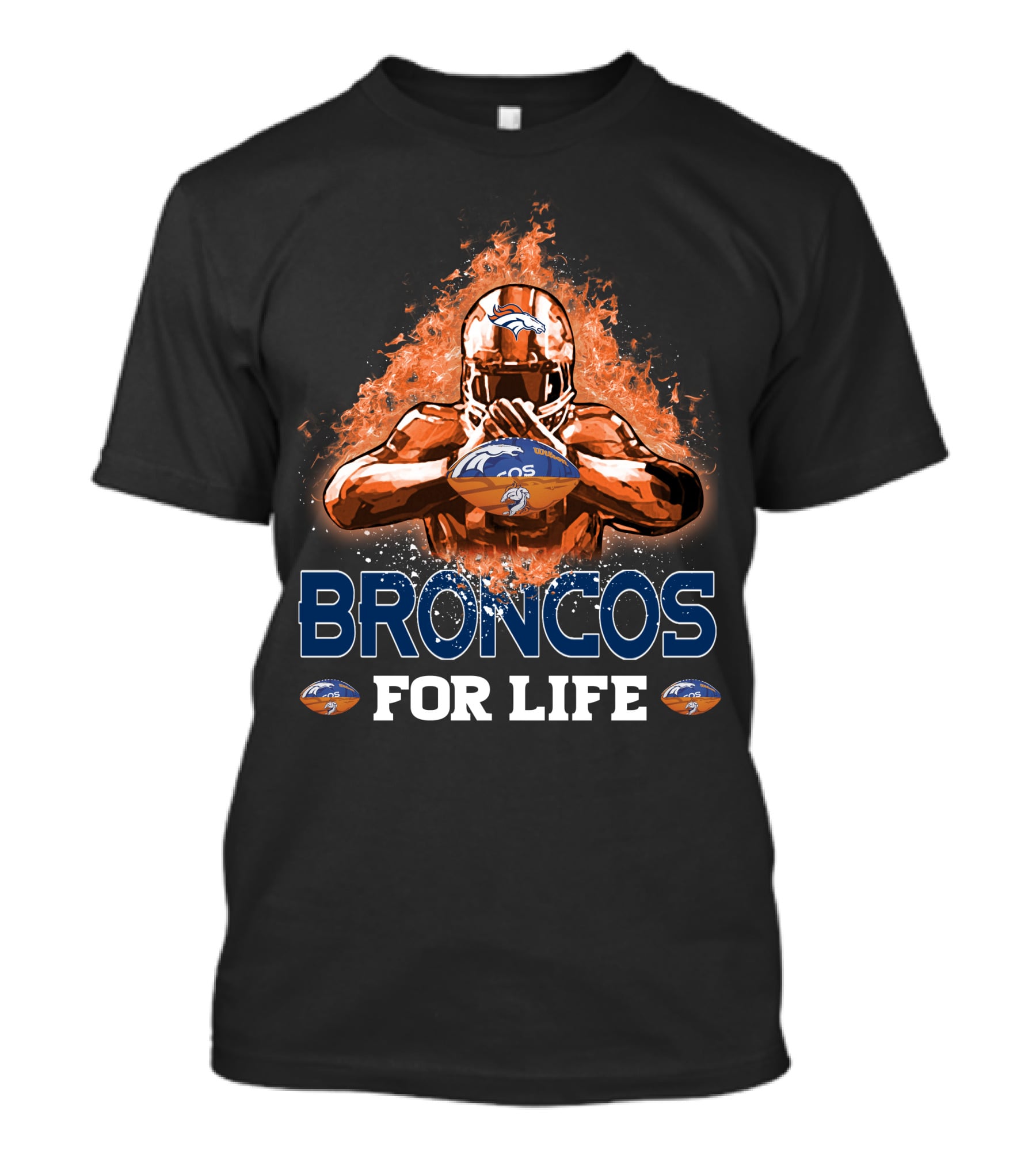 BRONCOS FOR LIFE DENVER BRONCOS FOOTBALL FLAMES T-Shirt