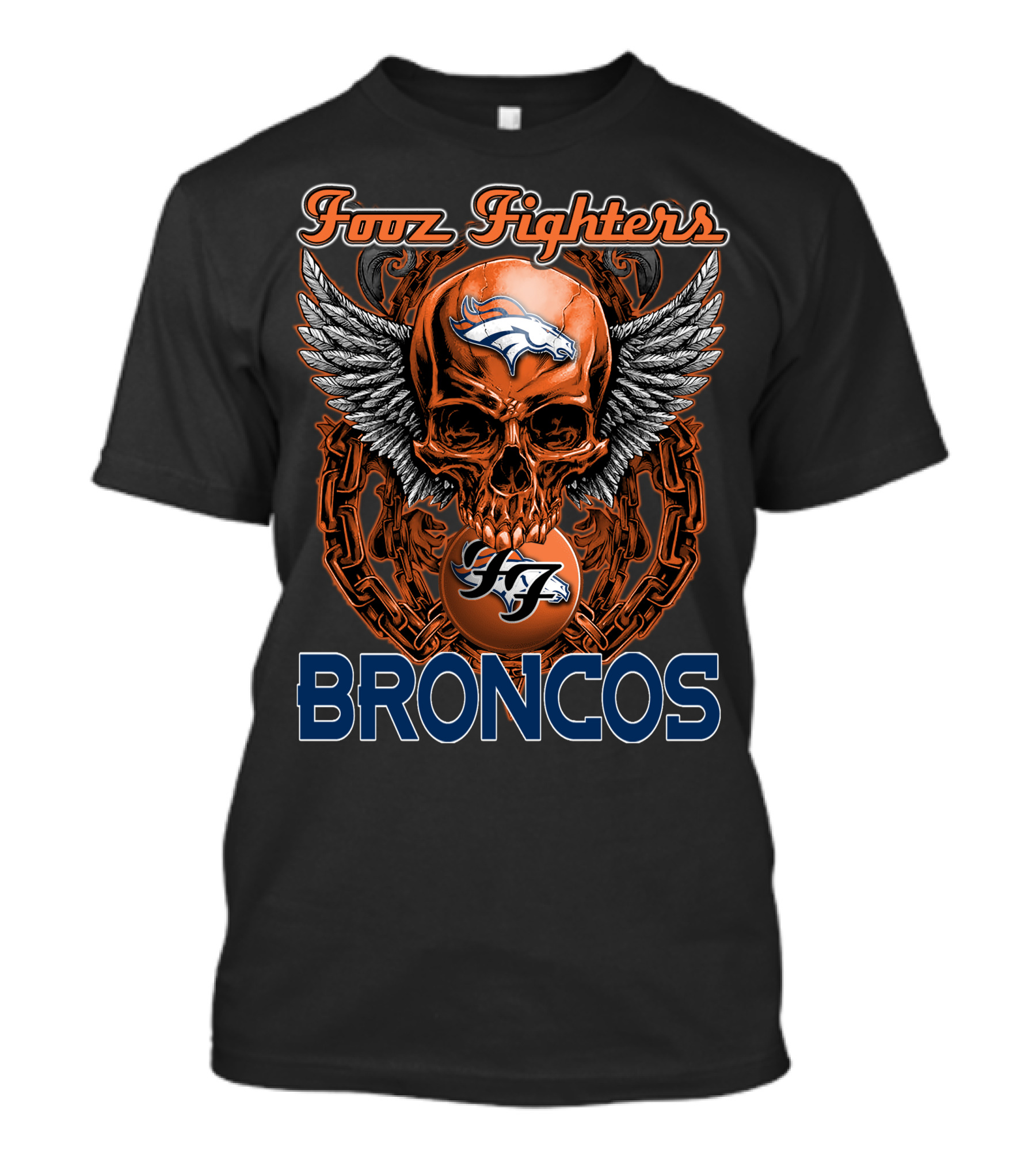 Foo Fighters Denver Broncos Skull Wings Chain Orange T-Shirt