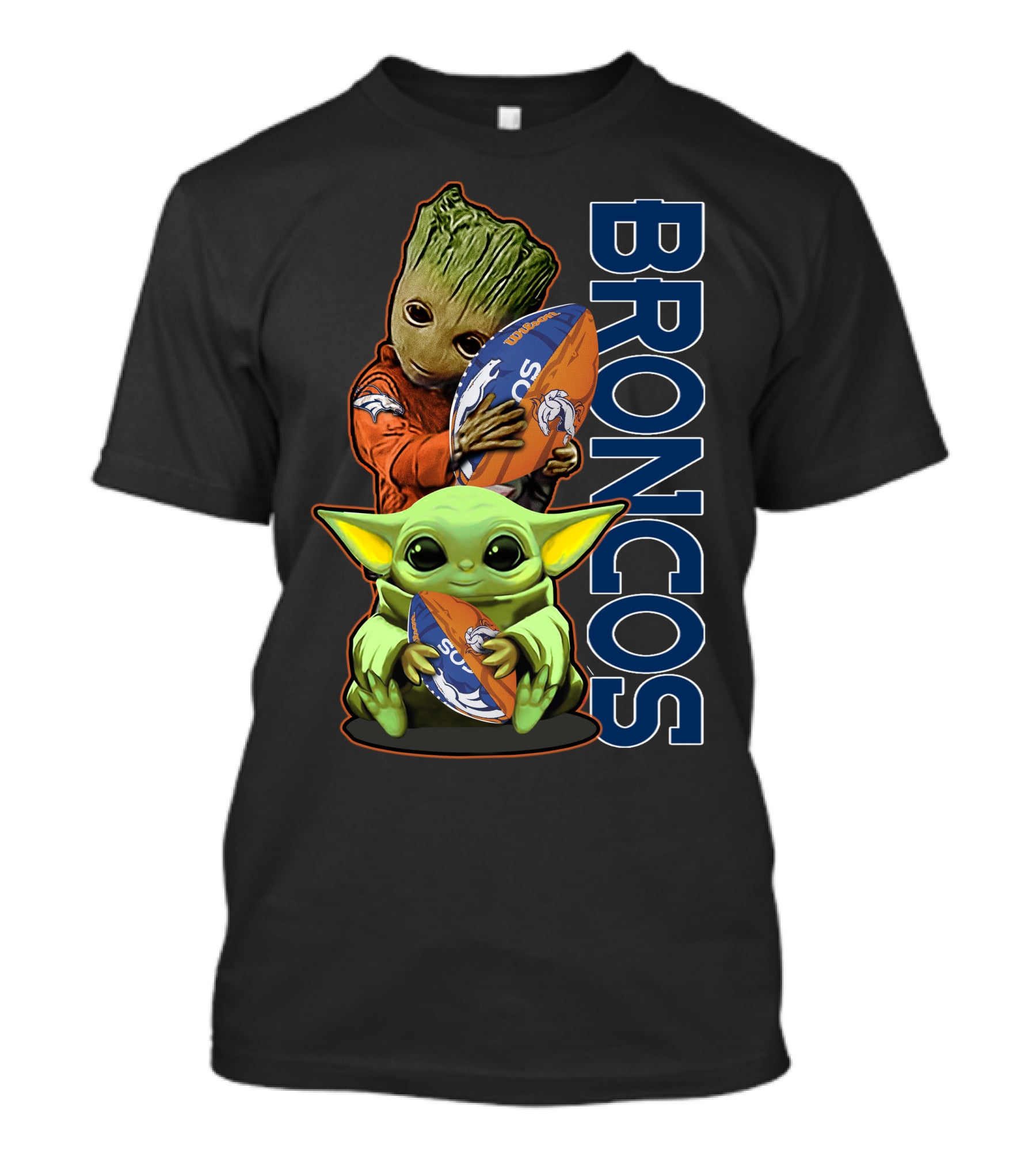 Groot Baby Yoda Denver Broncos Football Fan T-Shirt
