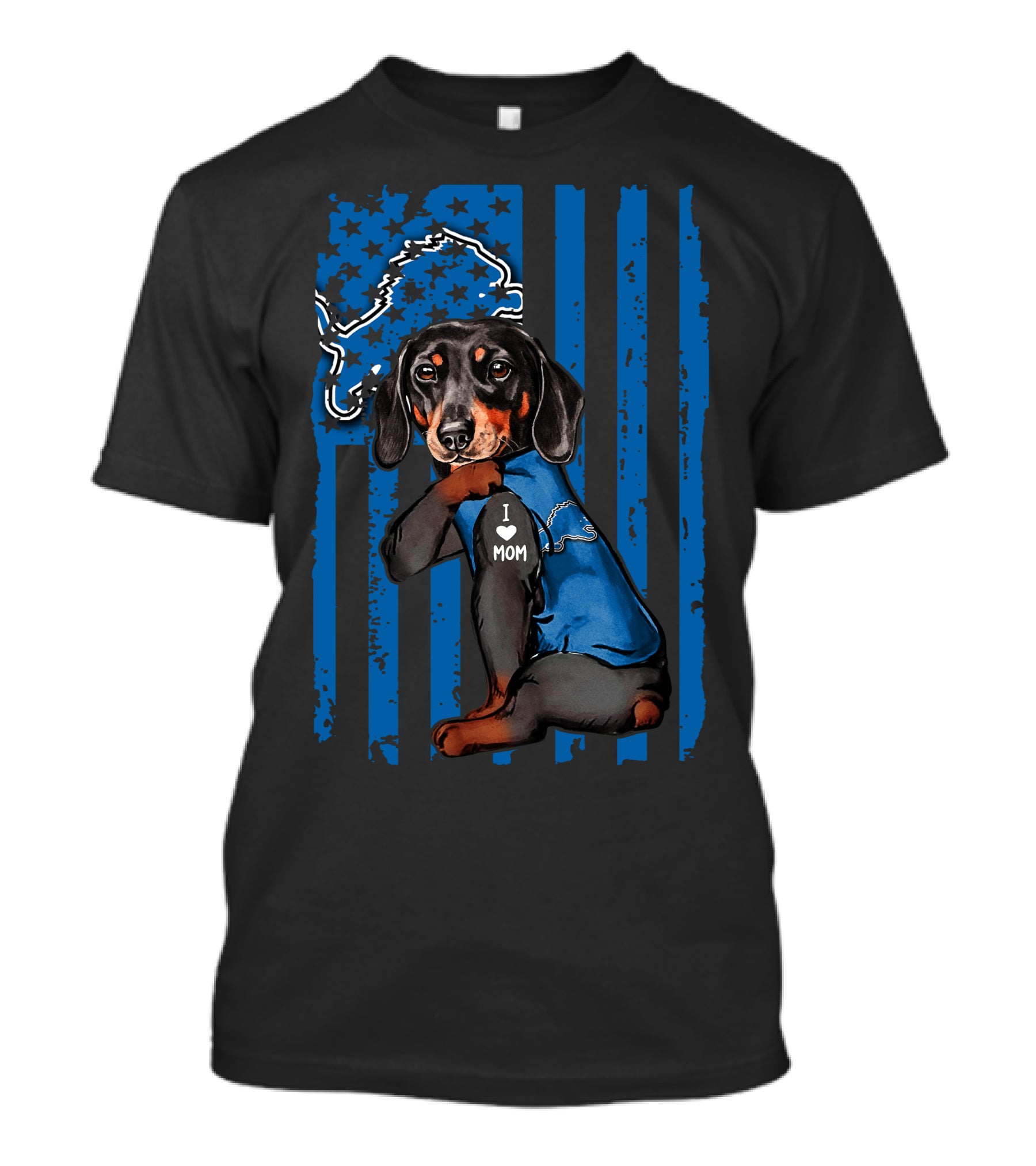 Dachshund I Love Mom Detroit Lions Fan T-Shirt