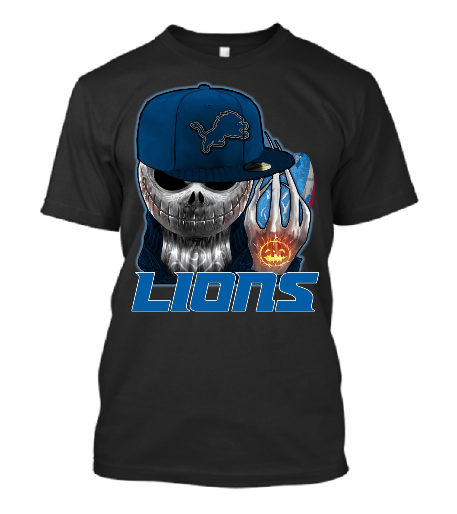 Jackskull Detroit Lions Halloween Football Fan Skull Cap T-Shirt