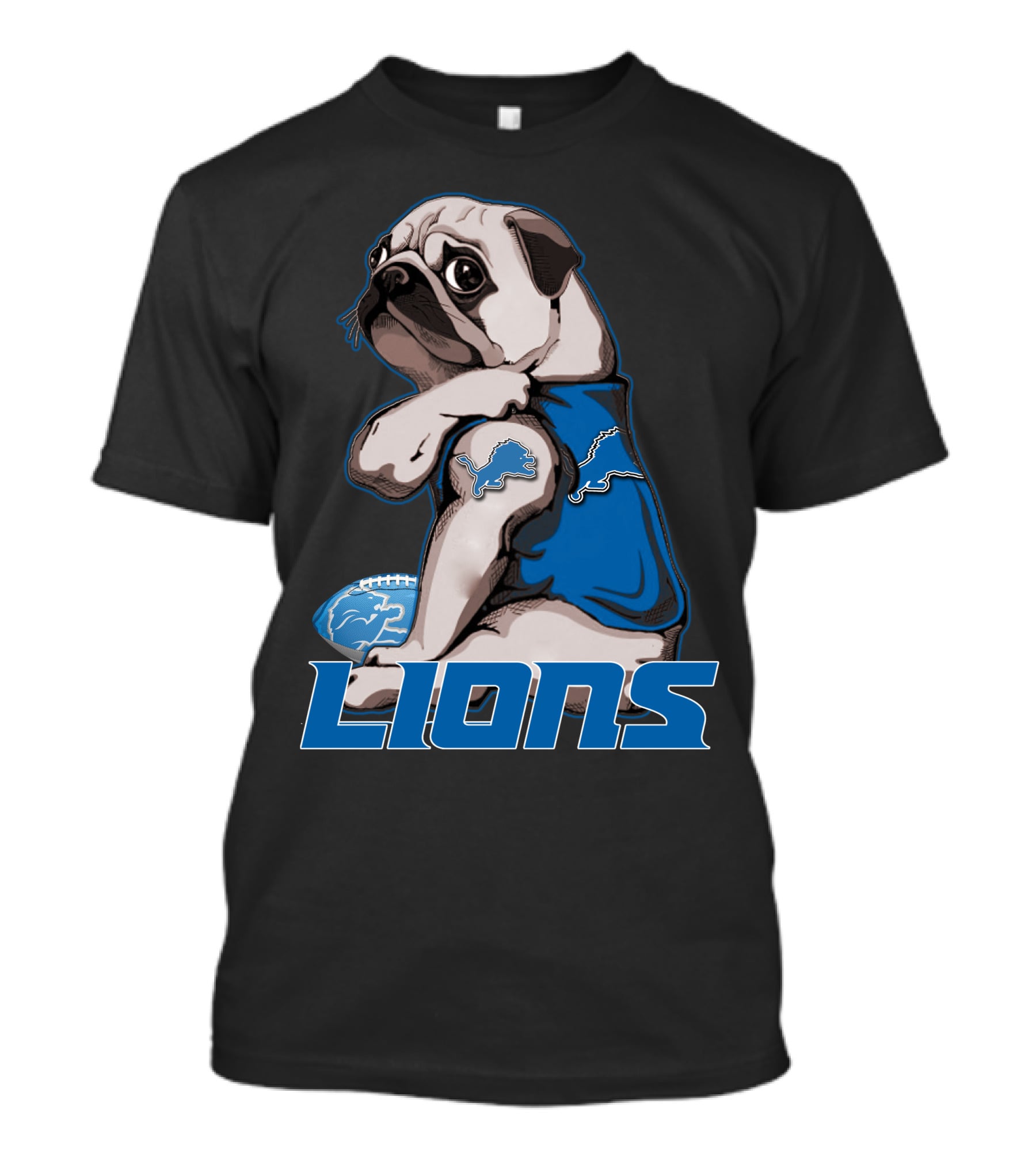 Pug Detroit Lions Football Fan Lifestyle T-Shirt