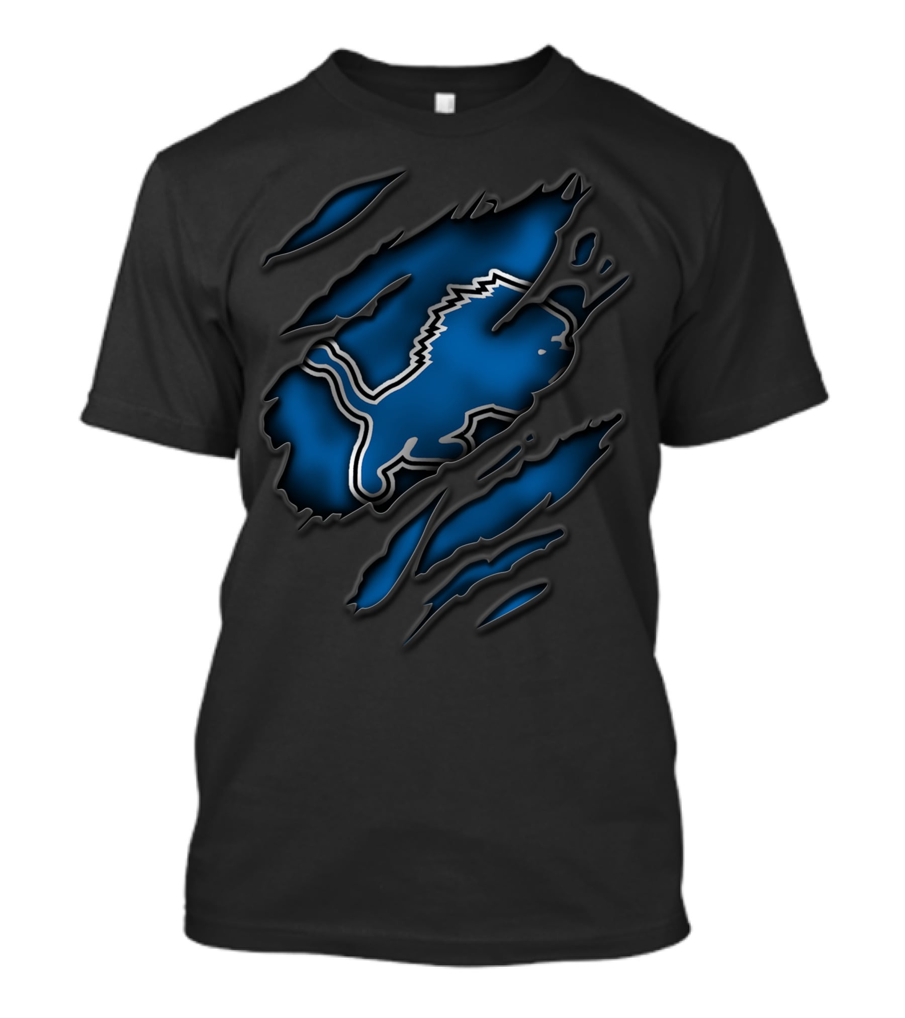 Torn Detroit Lions Blue And Black Rips T-Shirt