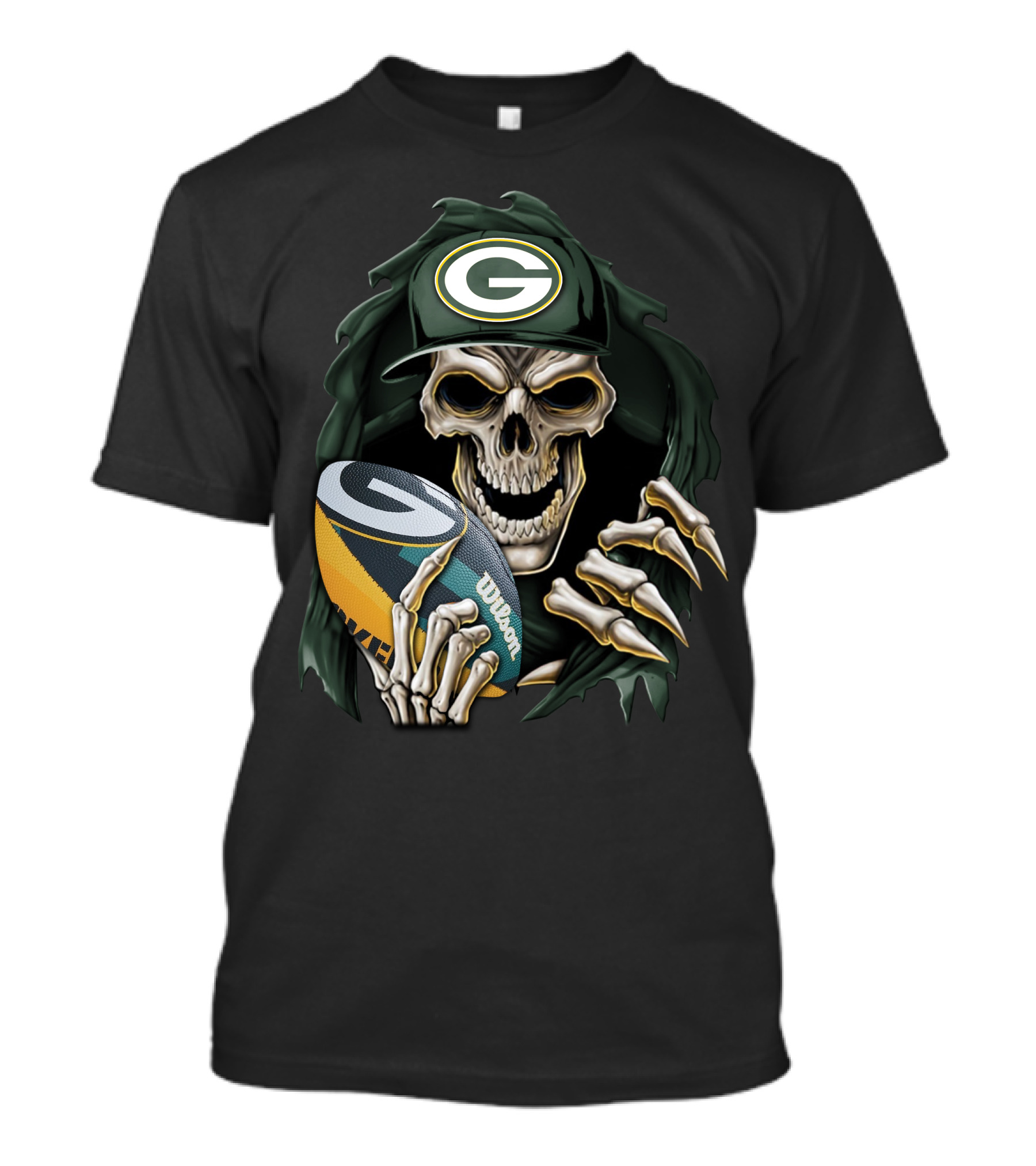 Skull Holding Wilson Football Green Bay Packers T-Shirt