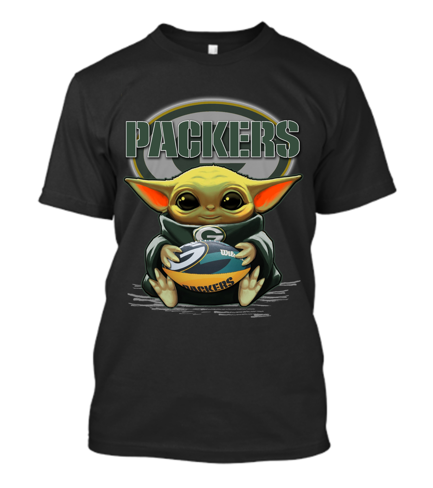 Packers Baby Yoda Holding Green Bay Football T-Shirt