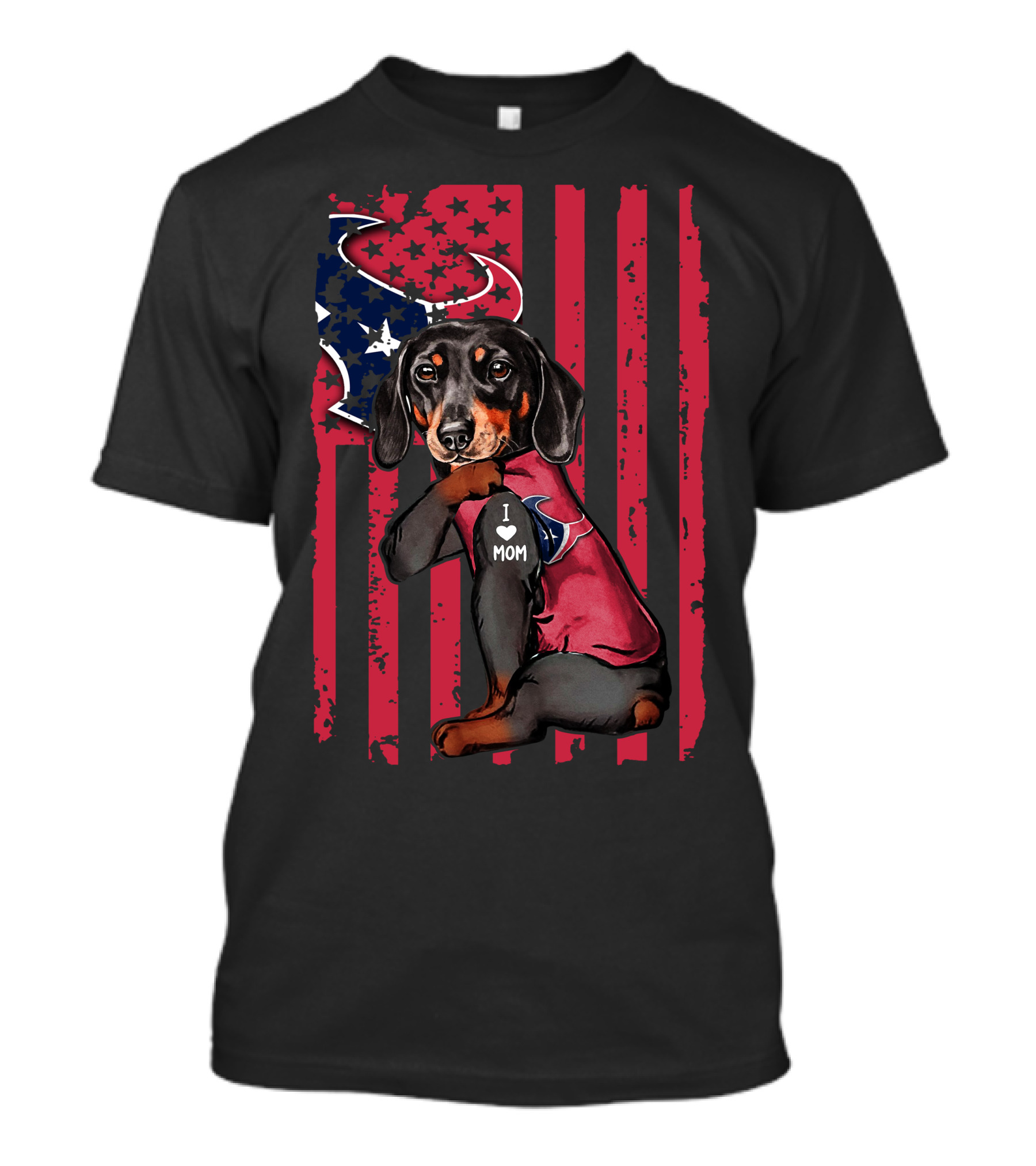 Dachshund I Love Mom Houston Texans Usa Flag Football T-Shirt