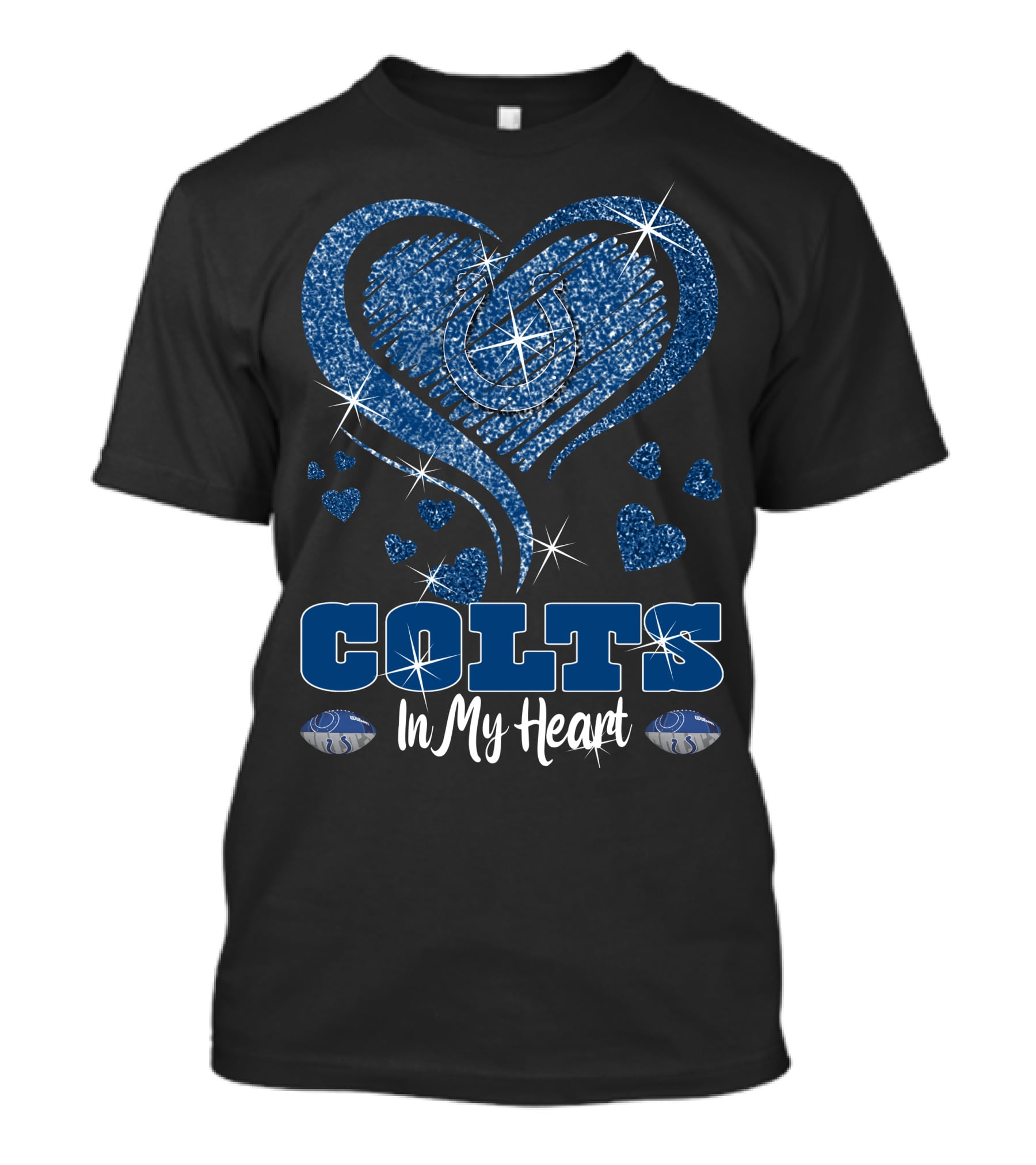 Colts In My Heart Indianapolis Logo Blue Hearts Sparkle T-Shirt