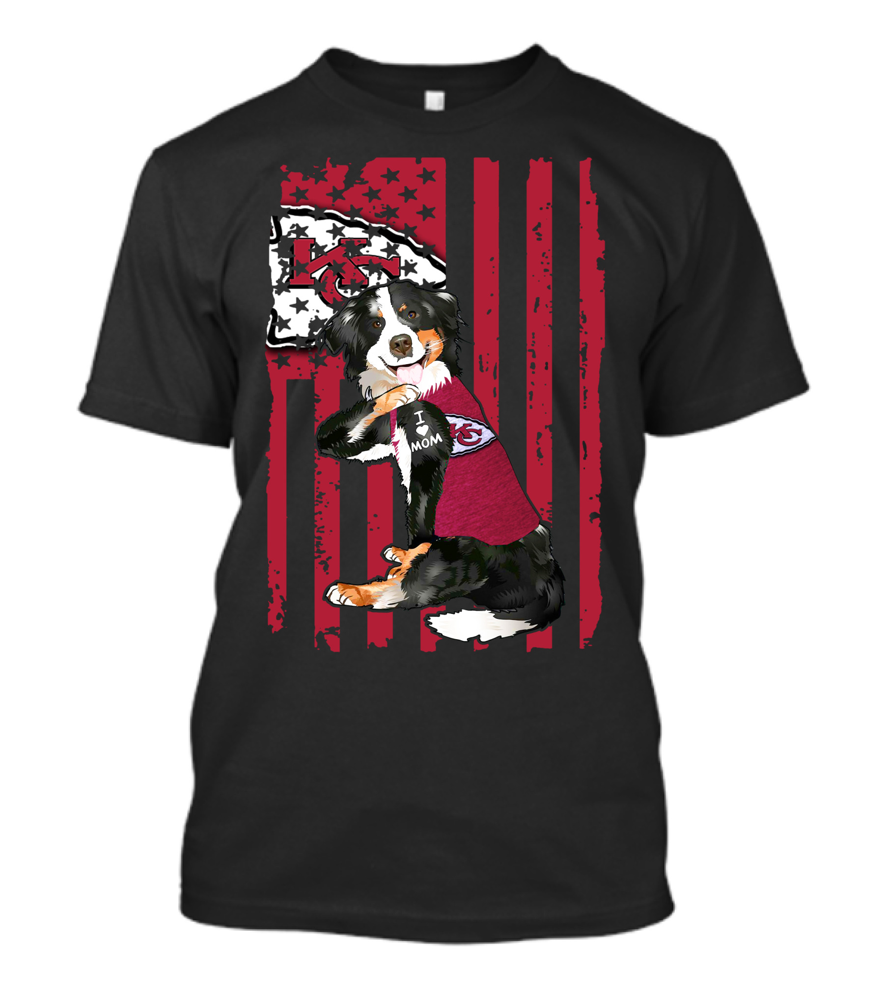 Border Collie I Mom Kansas City Chiefs Fan Flag T-Shirt