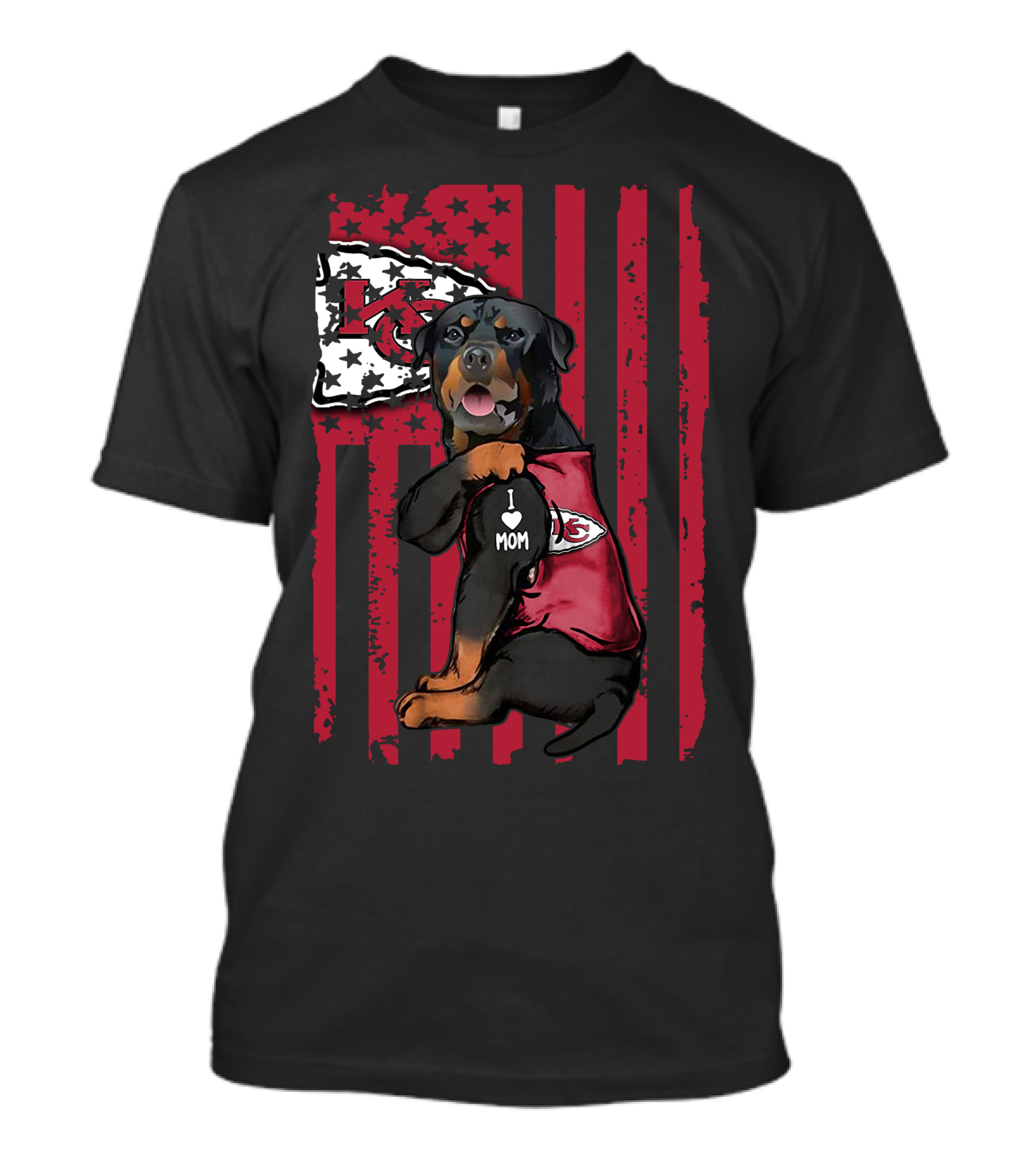 Rottweiler I Love Mom Kansas City Chiefs Flag T-Shirt