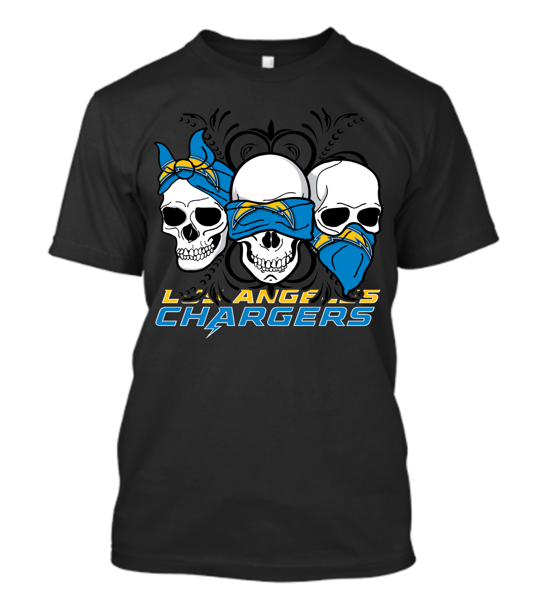 Los Angeles Chargers Three Skulls With Bandanas T-Shirt