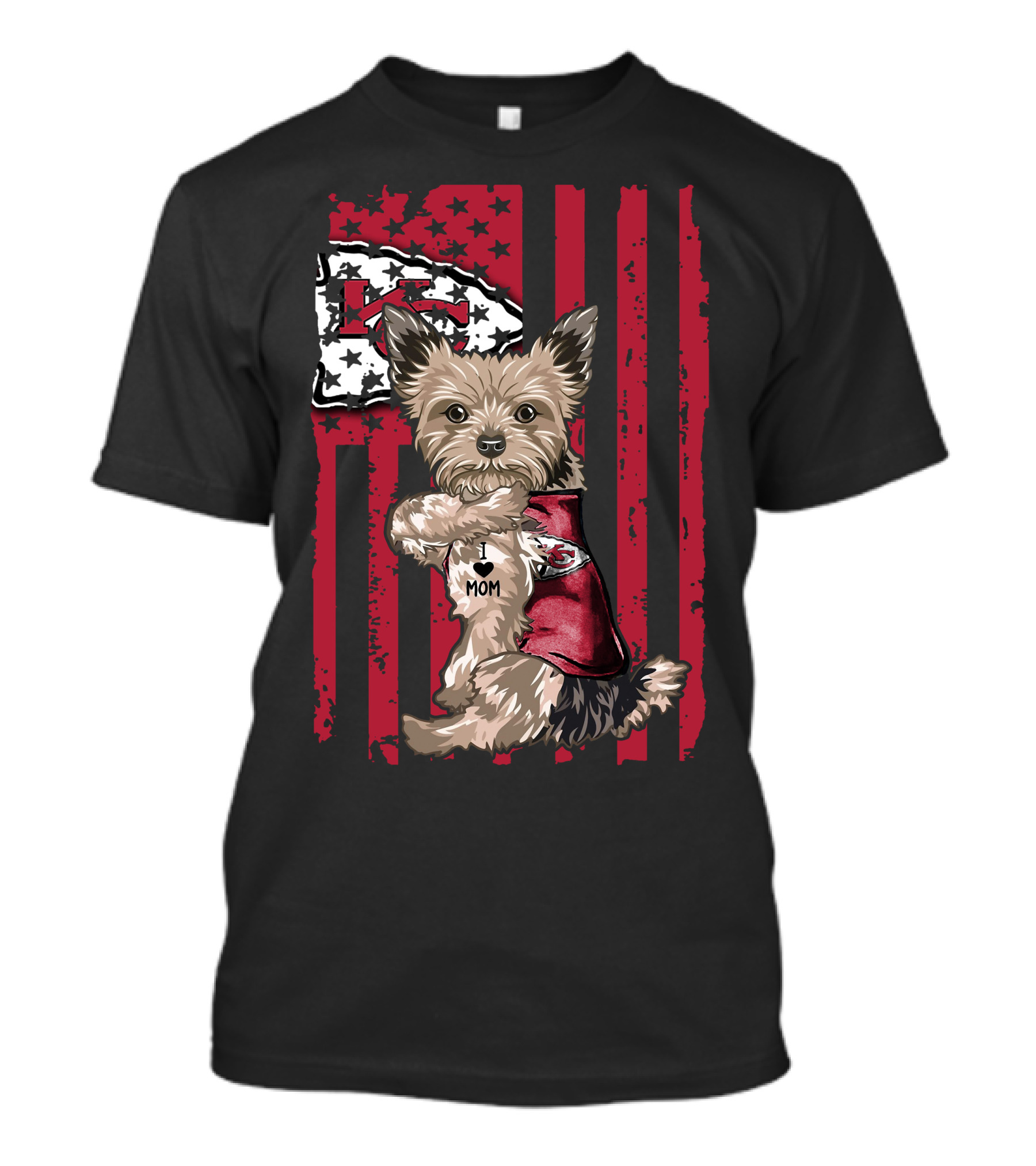 Yorkshire Terrier I Love Mom Kansas City Chiefs Flag T-Shirt