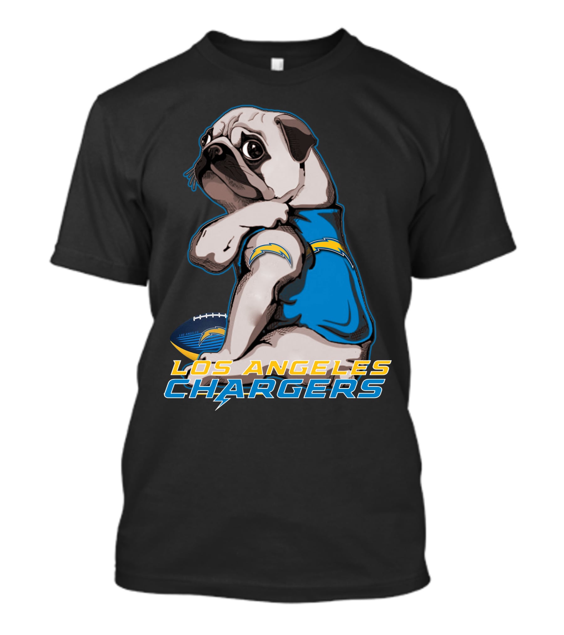Los Angeles Chargers Pug Football T-Shirt