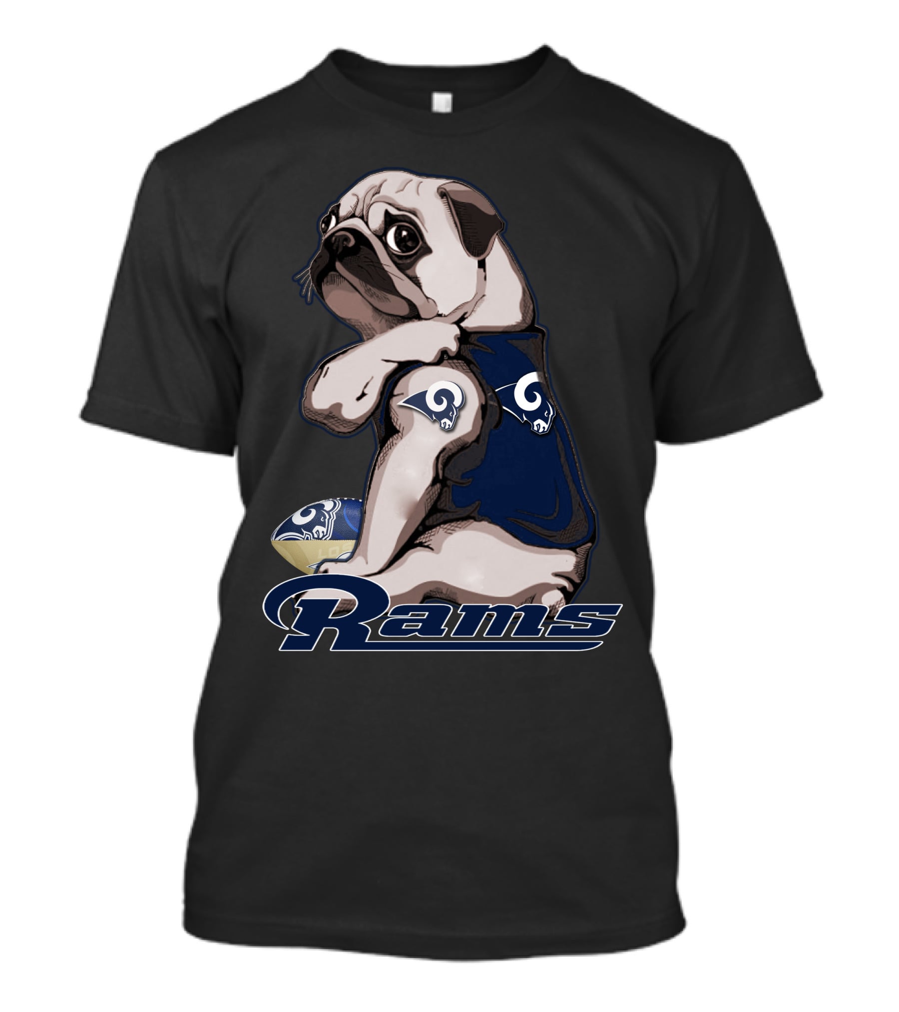 Pug Rams Football Team Fan T-Shirt