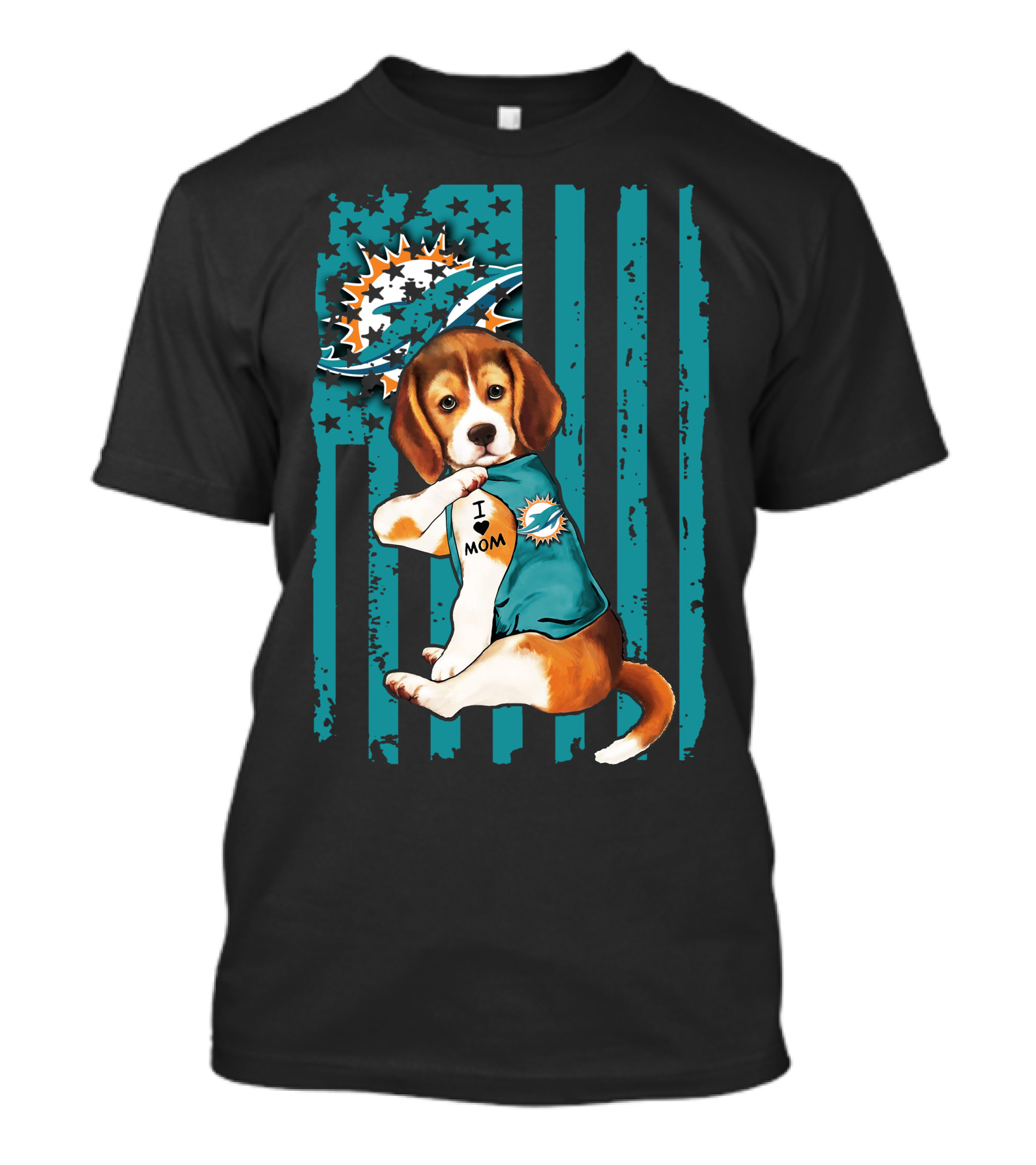 Beagle Miami Dolphins I Love Mom T-Shirt