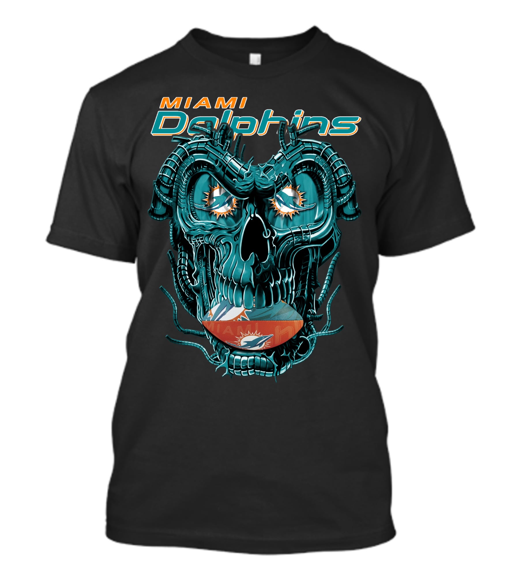 Miami Dolphins Dragonskull Fusion Football T-Shirt