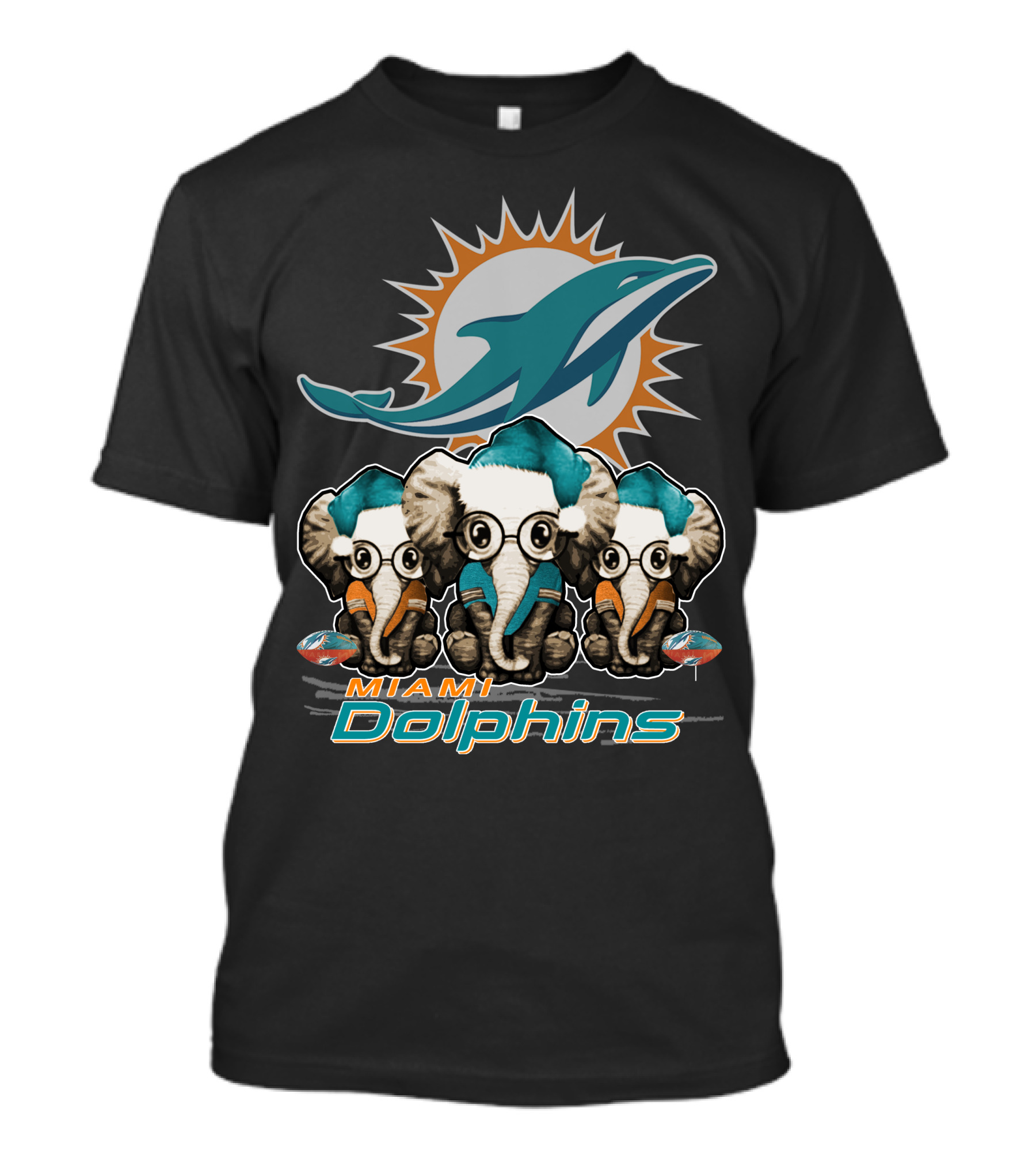 Miami Dolphins Christmas Elephants T-Shirt