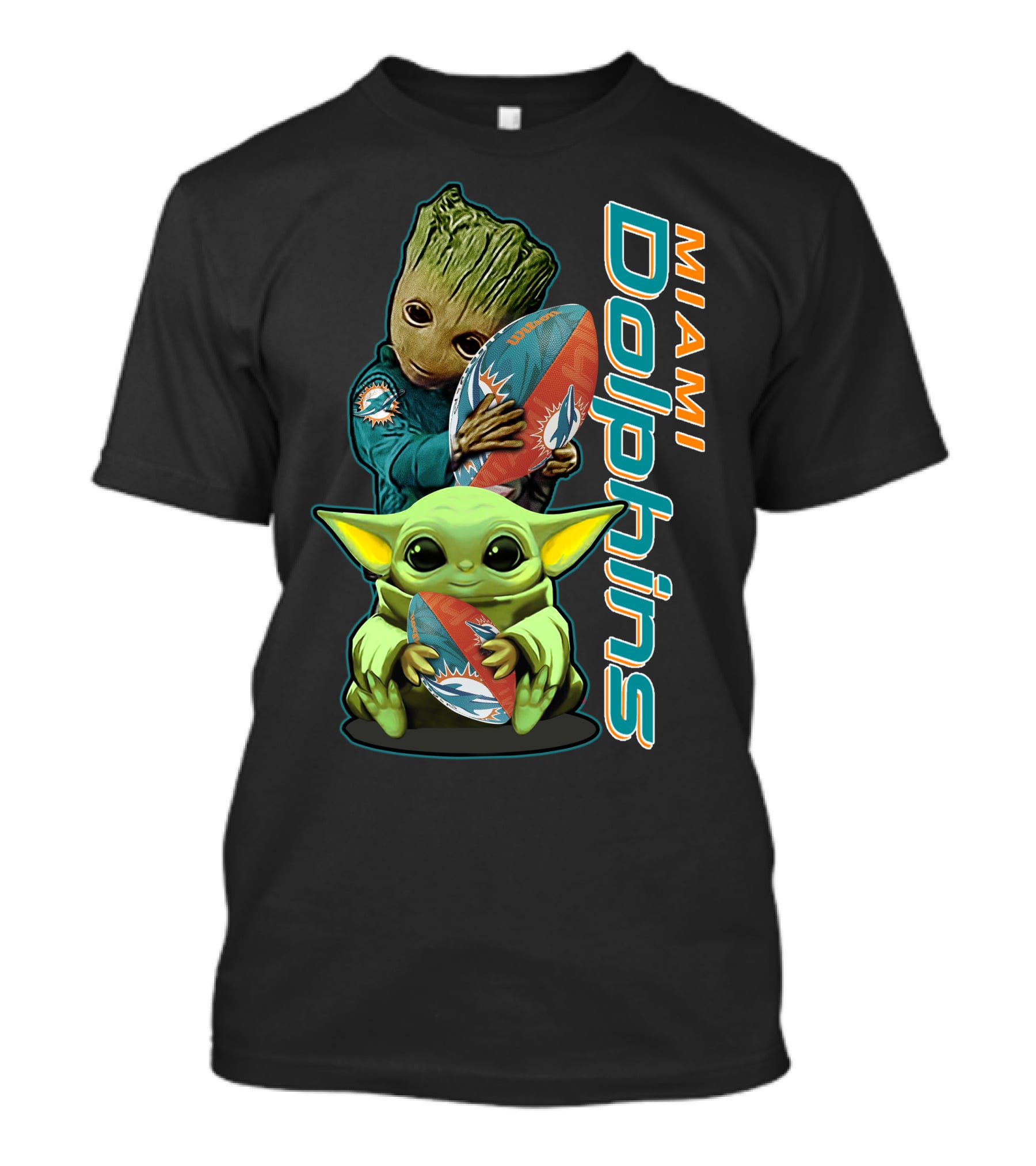 Groot And Baby Yoda Miami Dolphins Football Fan T-Shirt