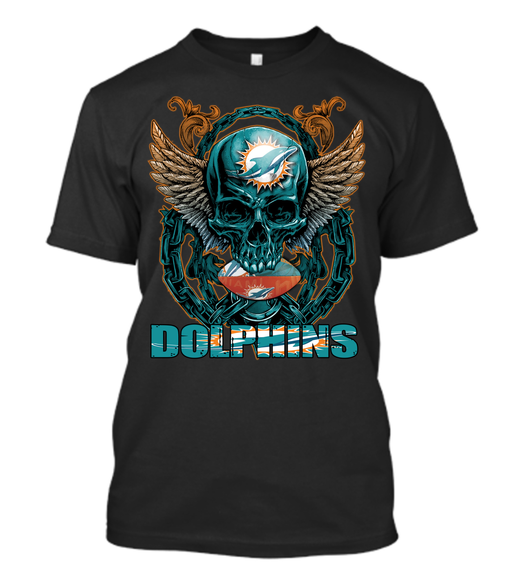 Dolphins Skullfb Miami Dolphins Winged Skull T-Shirt